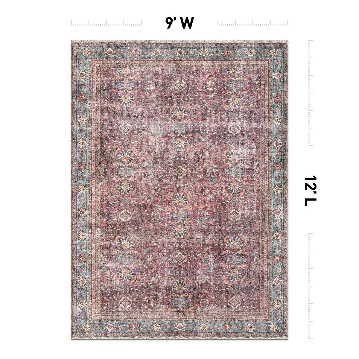 World Rug Gallery Distressed Vintage Bordered Machine Washable Area Rug