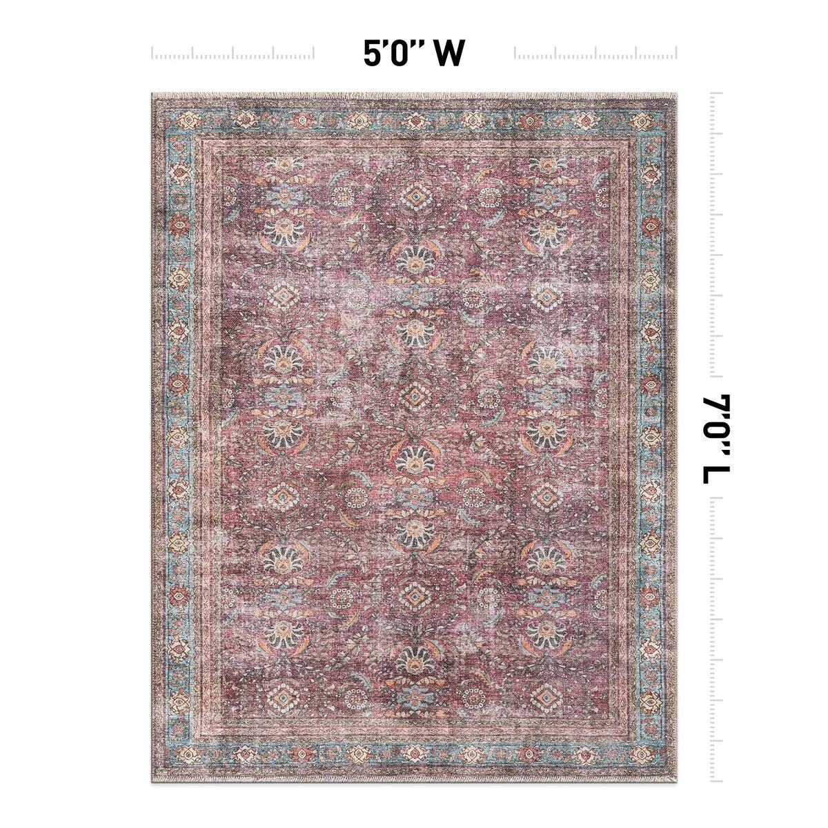 World Rug Gallery Distressed Vintage Bordered Machine Washable Area Rug