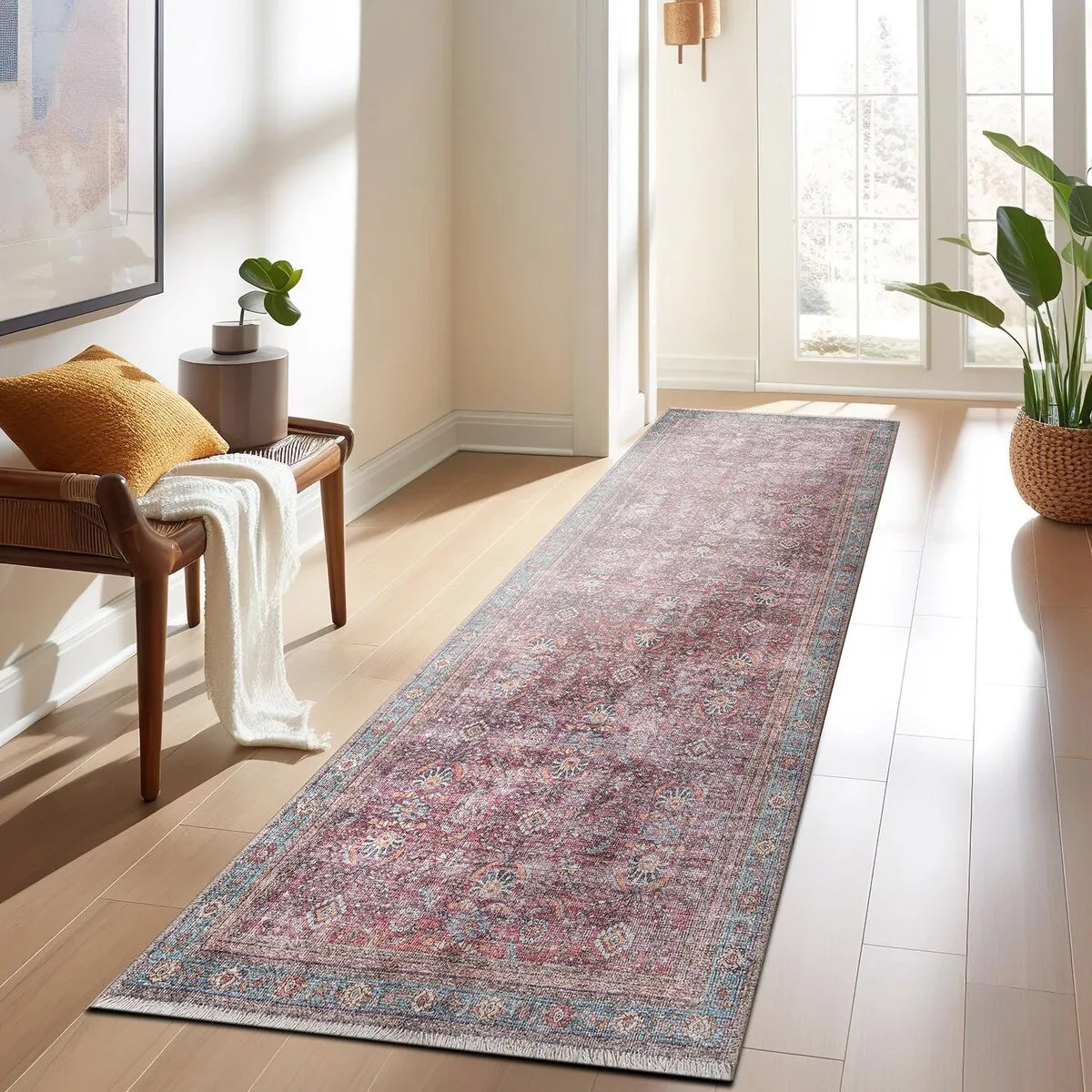 World Rug Gallery Distressed Vintage Bordered Machine Washable Area Rug