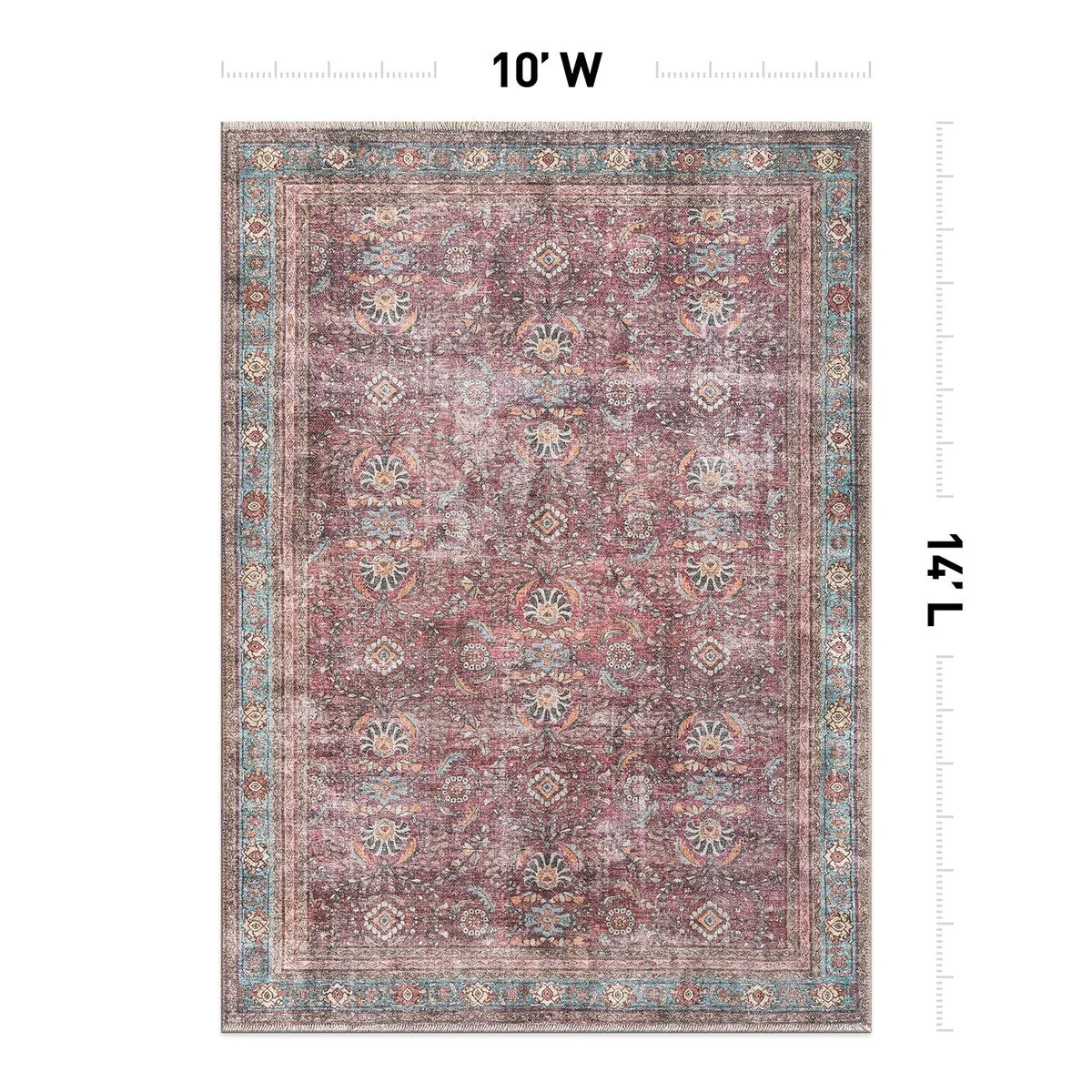 World Rug Gallery Distressed Vintage Bordered Machine Washable Area Rug