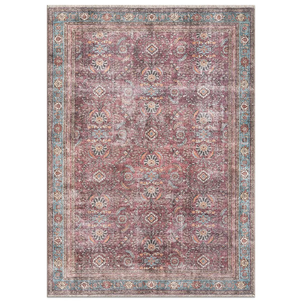 World Rug Gallery Distressed Vintage Bordered Machine Washable Area Rug