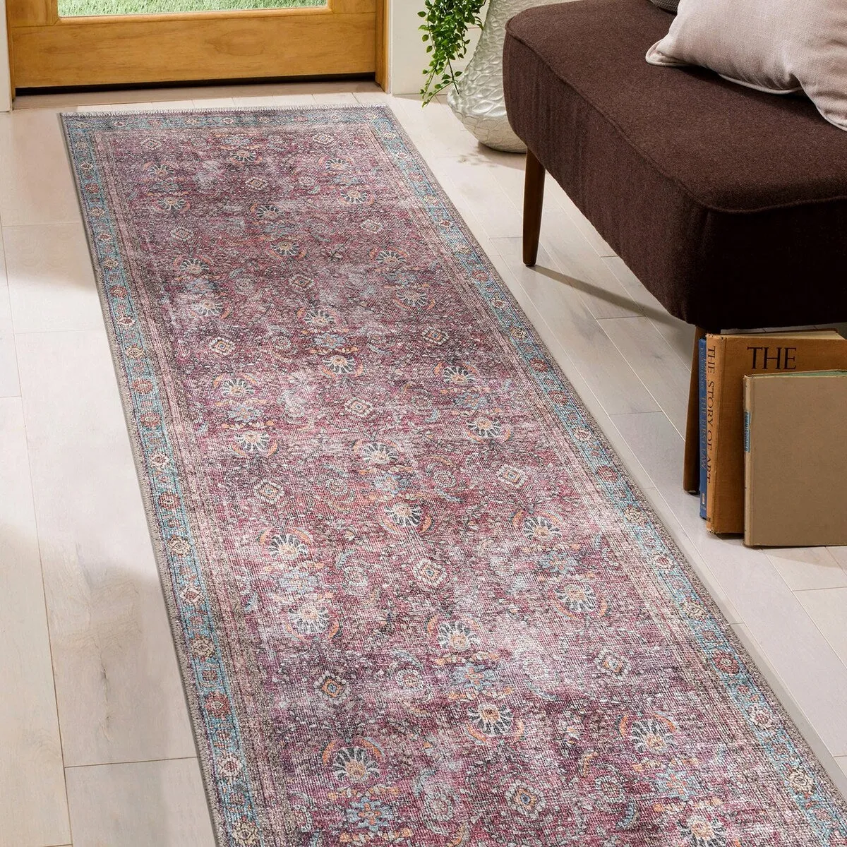 World Rug Gallery Distressed Vintage Bordered Machine Washable Area Rug