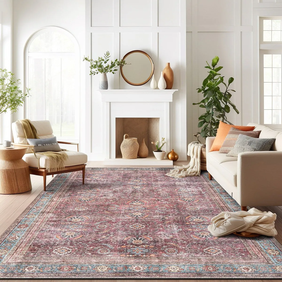 World Rug Gallery Distressed Vintage Bordered Machine Washable Area Rug