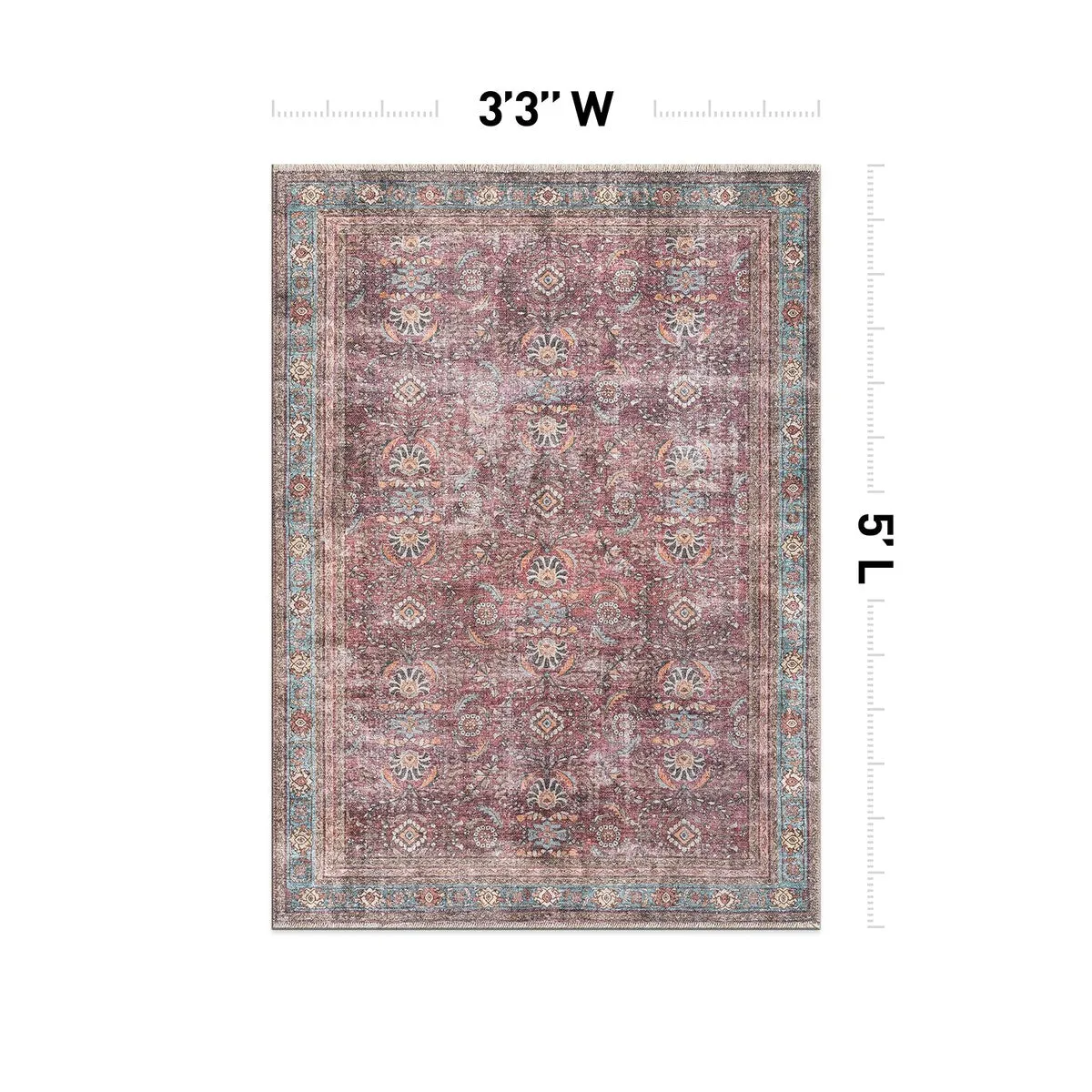World Rug Gallery Distressed Vintage Bordered Machine Washable Area Rug