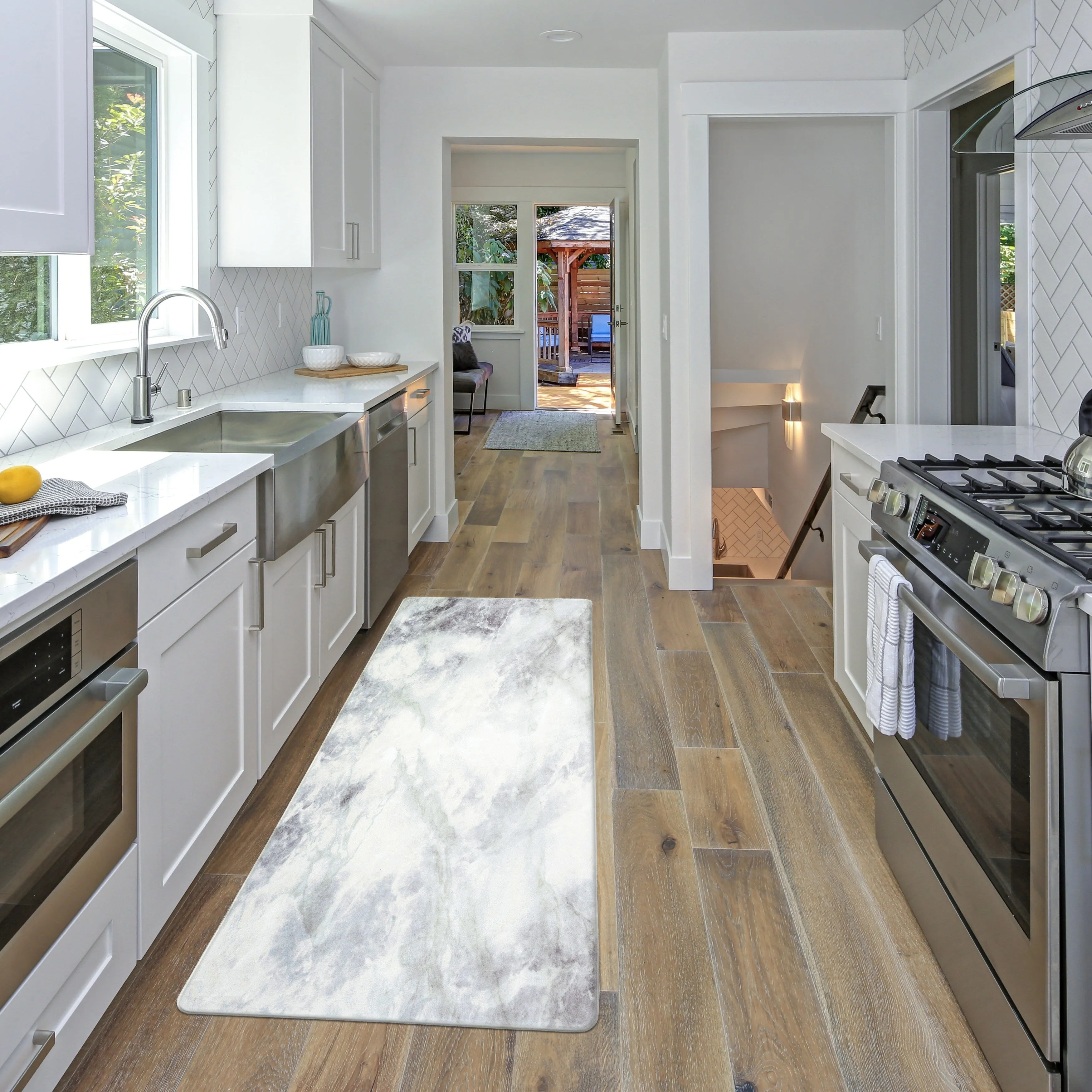 World Rug Gallery Kitchen Marble Pattern Anti Fatigue Standing Mat