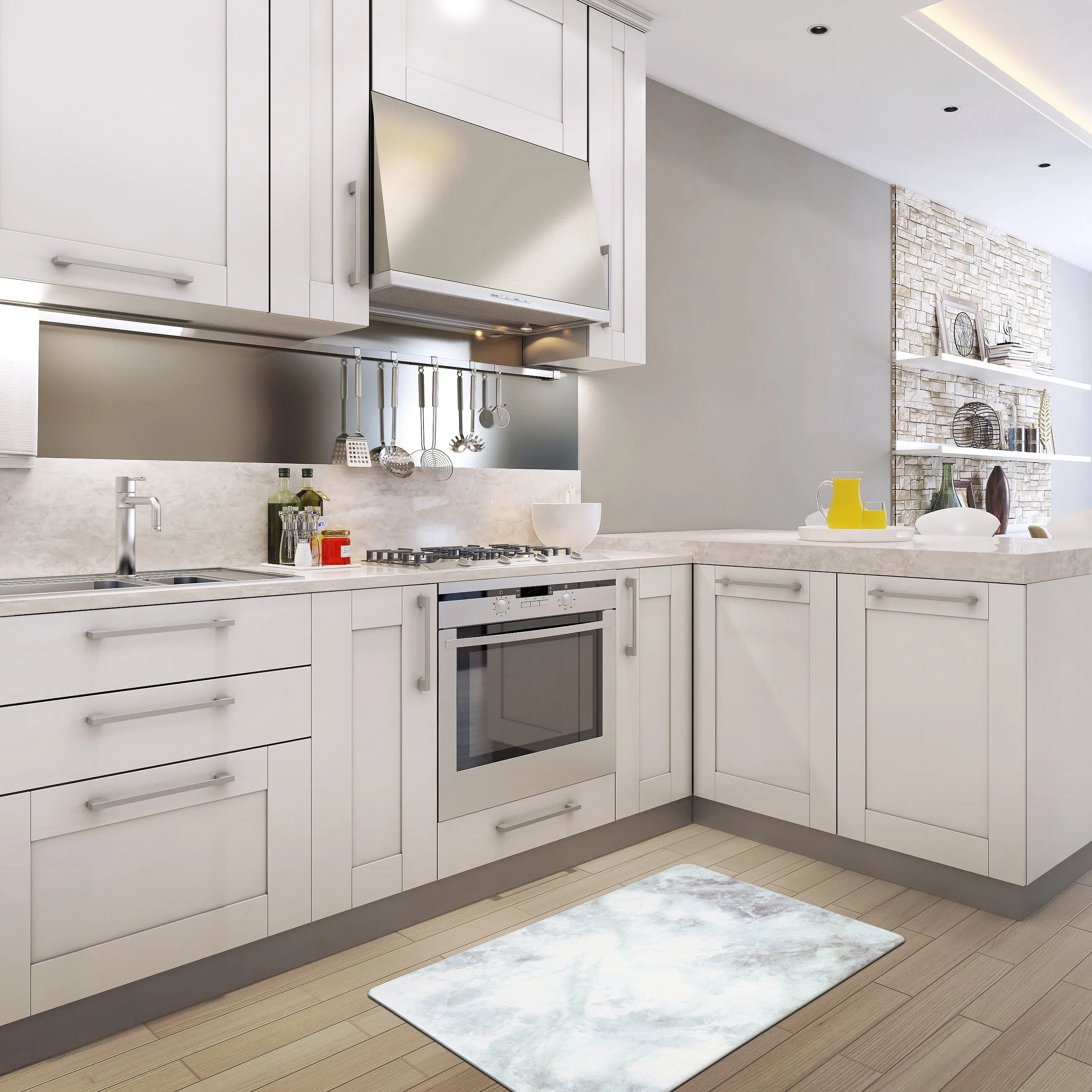 World Rug Gallery Kitchen Marble Pattern Anti Fatigue Standing Mat