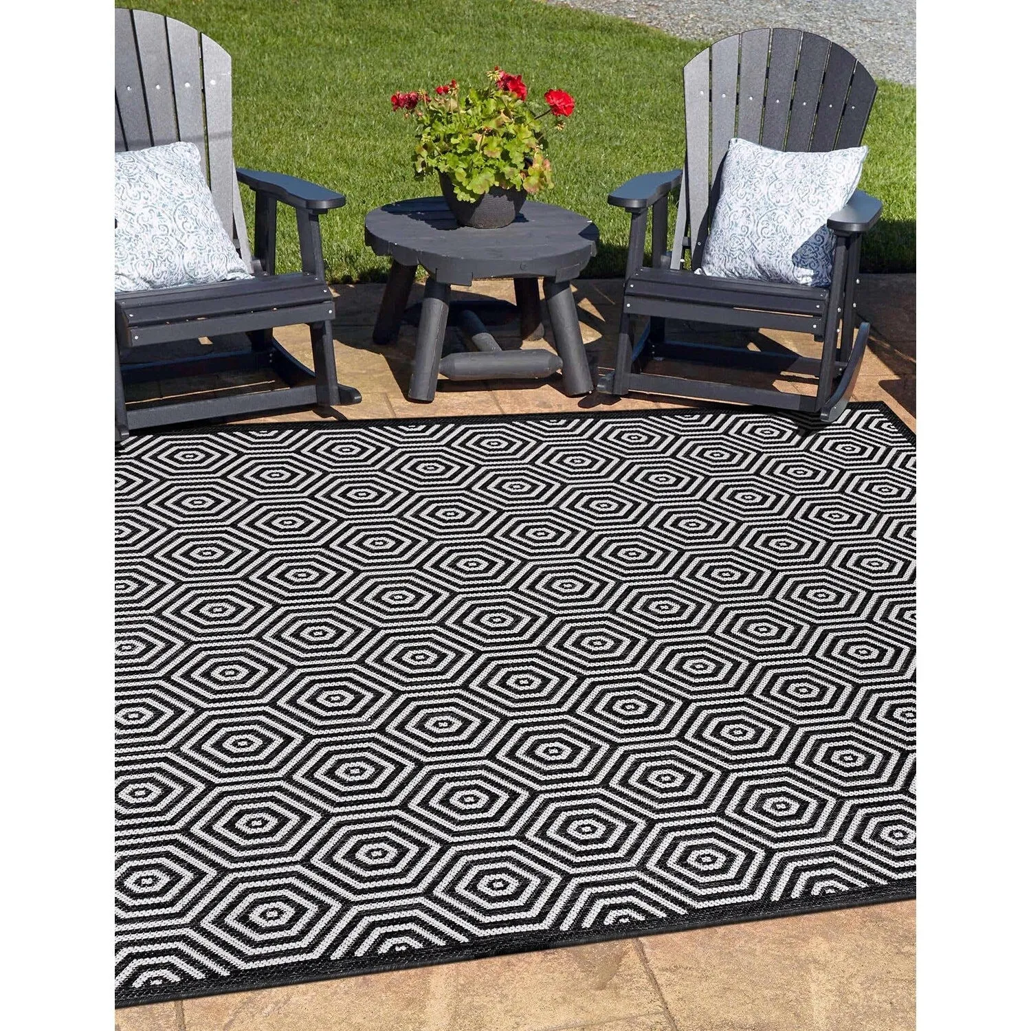 World Rug Gallery Modern Geometric Textured Flat Weave Indoor/Outdoor Area Rug