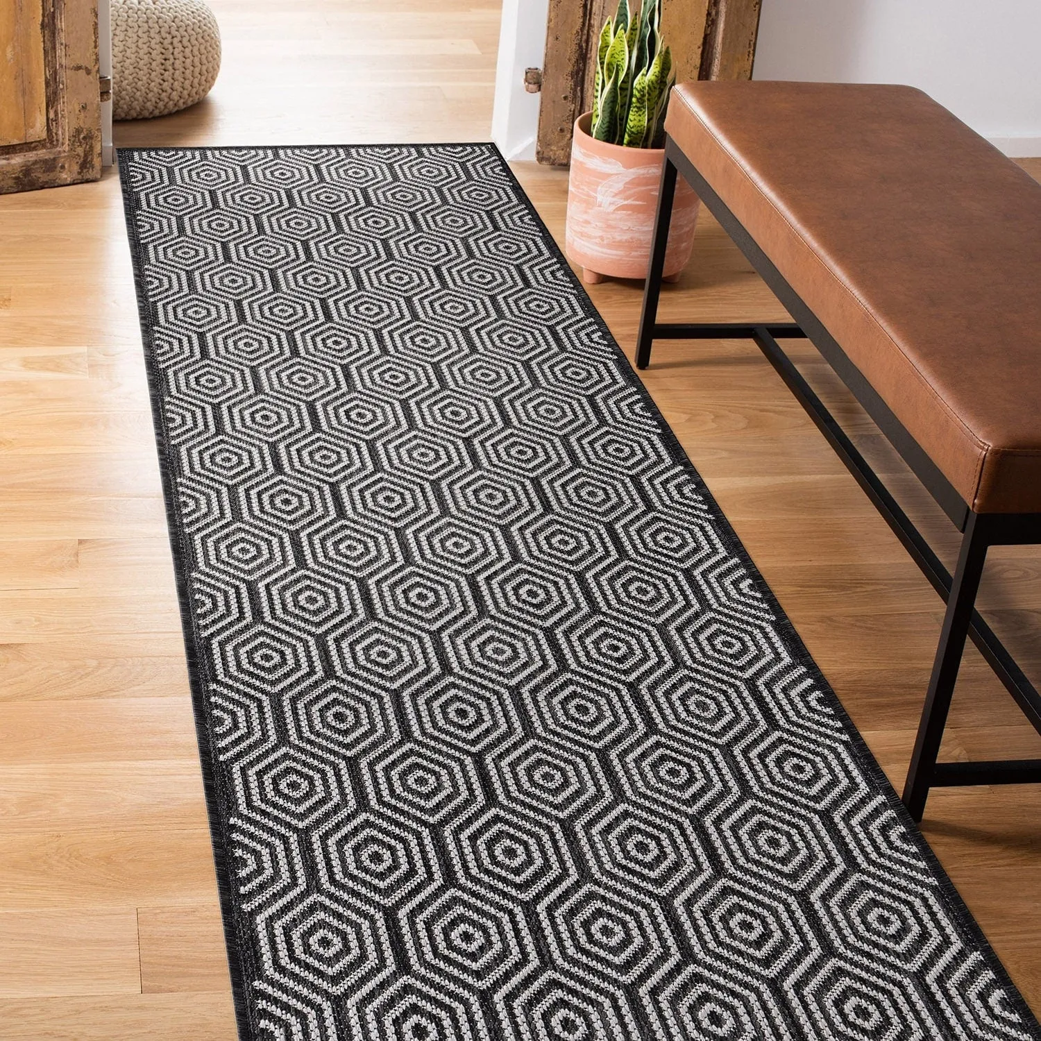 World Rug Gallery Modern Geometric Textured Flat Weave Indoor/Outdoor Area Rug