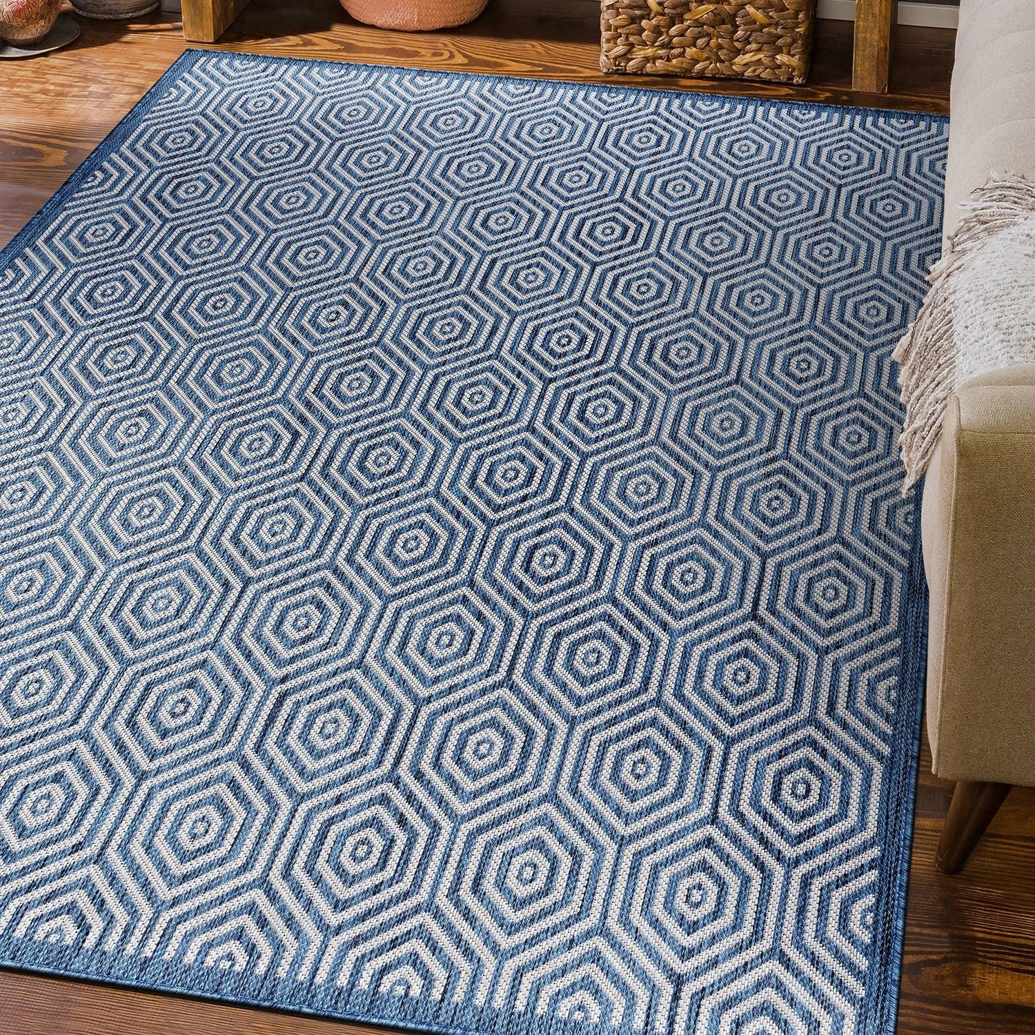 World Rug Gallery Modern Geometric Textured Flat Weave Indoor/Outdoor Area Rug