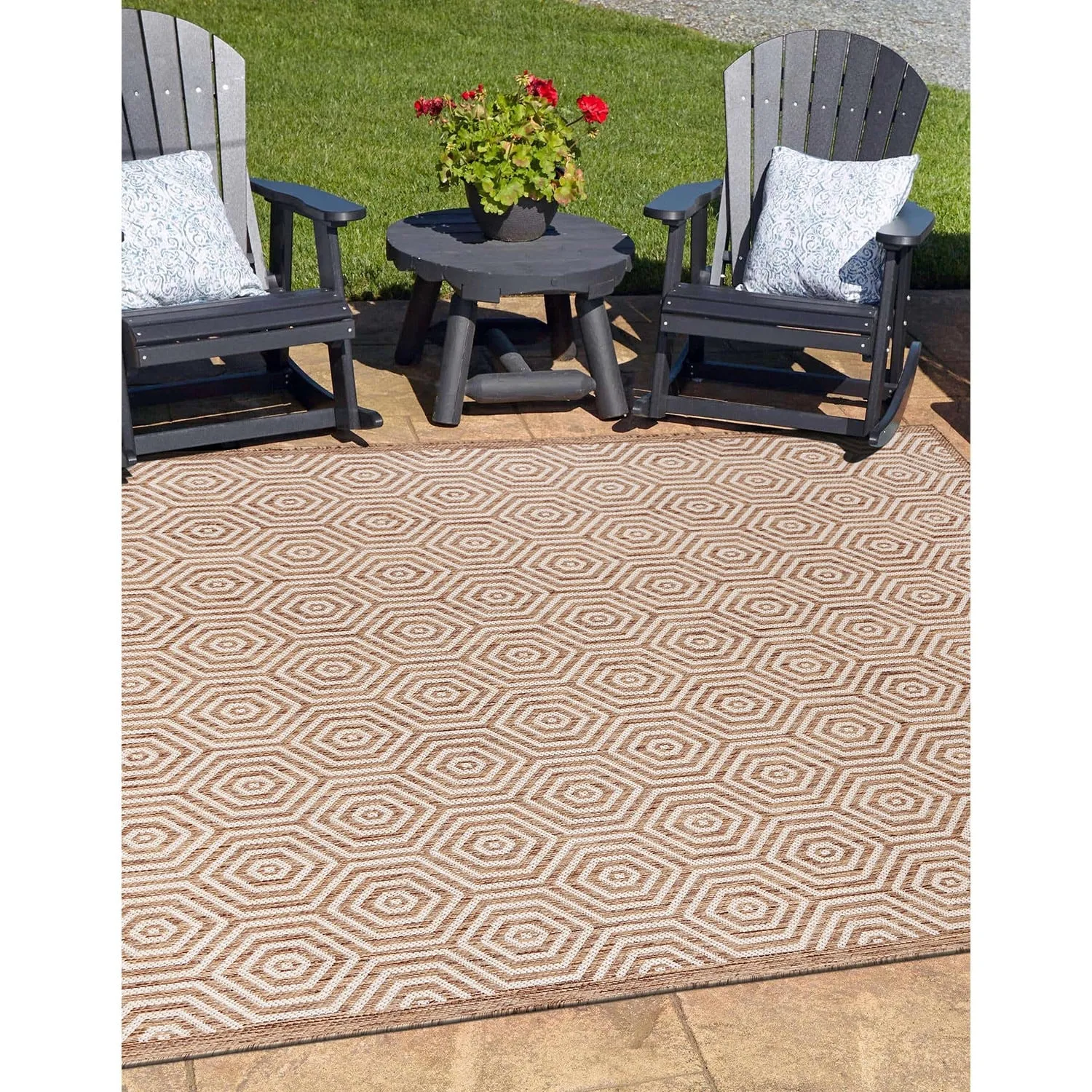 World Rug Gallery Modern Geometric Textured Flat Weave Indoor/Outdoor Area Rug