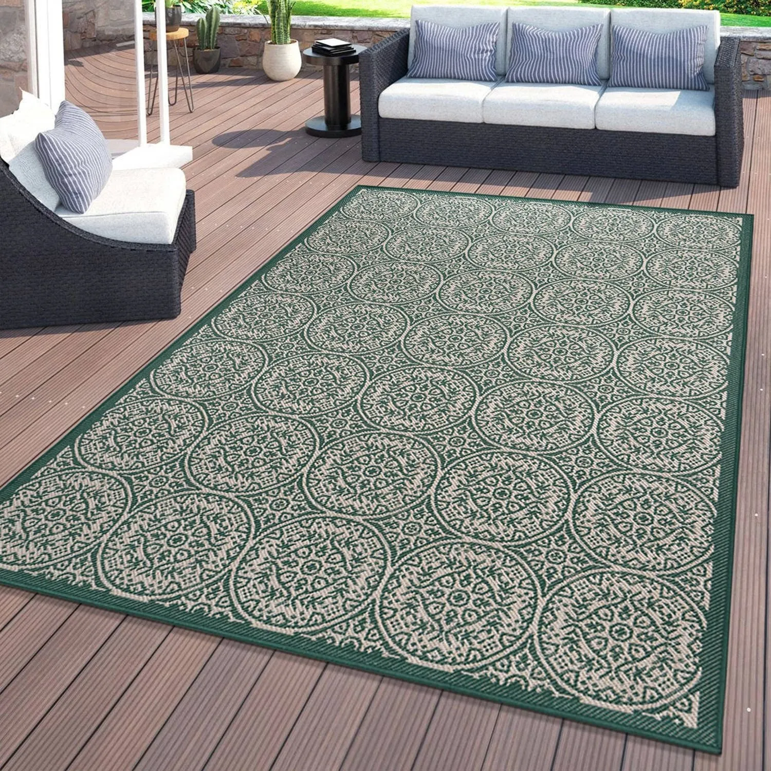 World Rug Gallery Transitional Floral Circles Textured Flat Weave Indoor/Outdoor Area Rug
