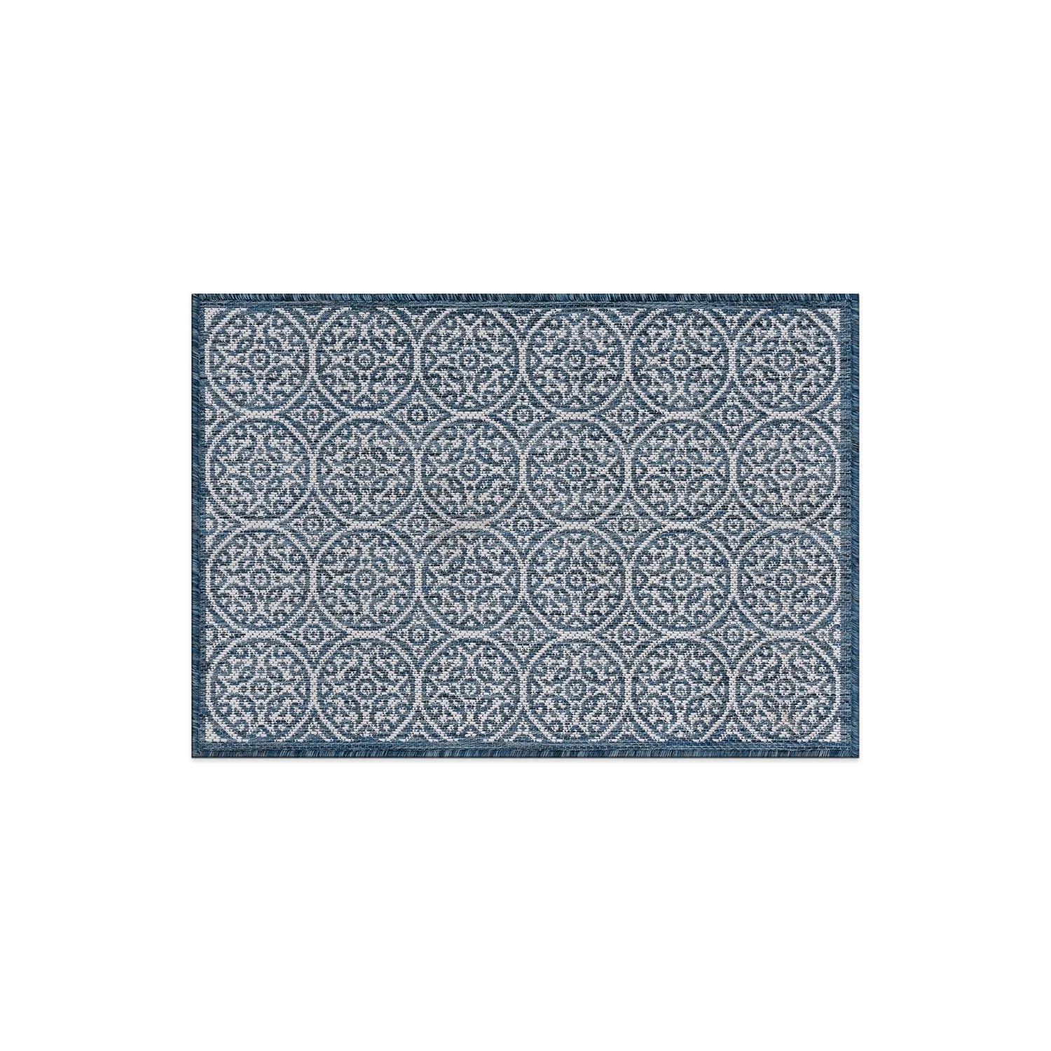 World Rug Gallery Transitional Floral Circles Textured Flat Weave Indoor/Outdoor Area Rug