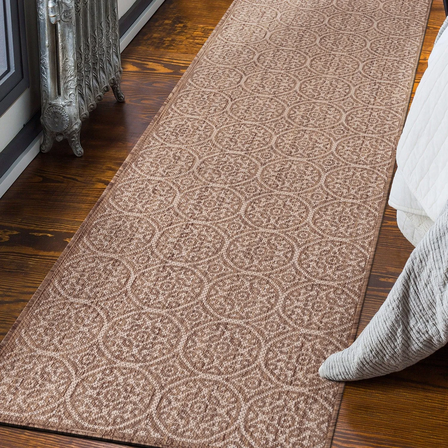 World Rug Gallery Transitional Floral Circles Textured Flat Weave Indoor/Outdoor Area Rug