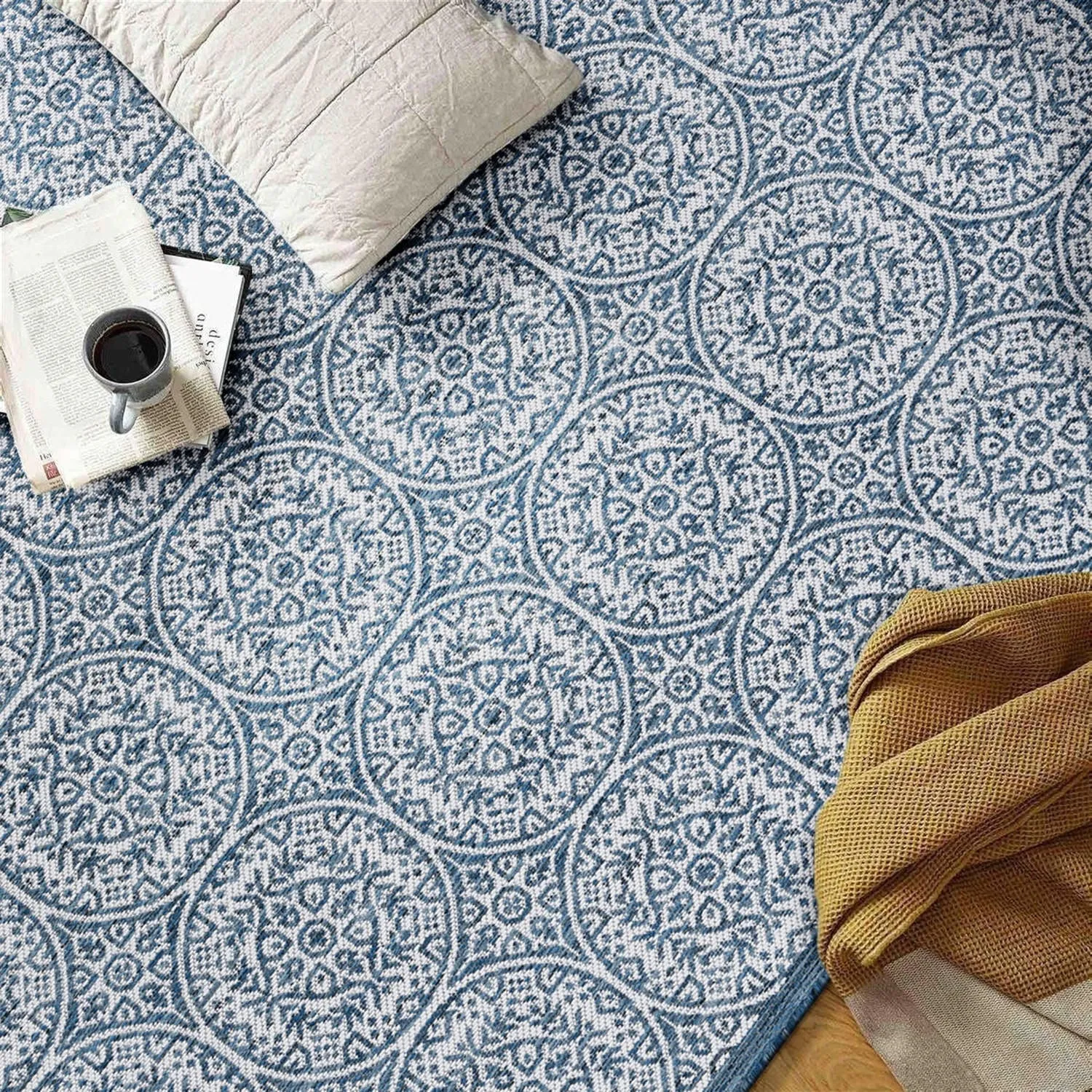 World Rug Gallery Transitional Floral Circles Textured Flat Weave Indoor/Outdoor Area Rug