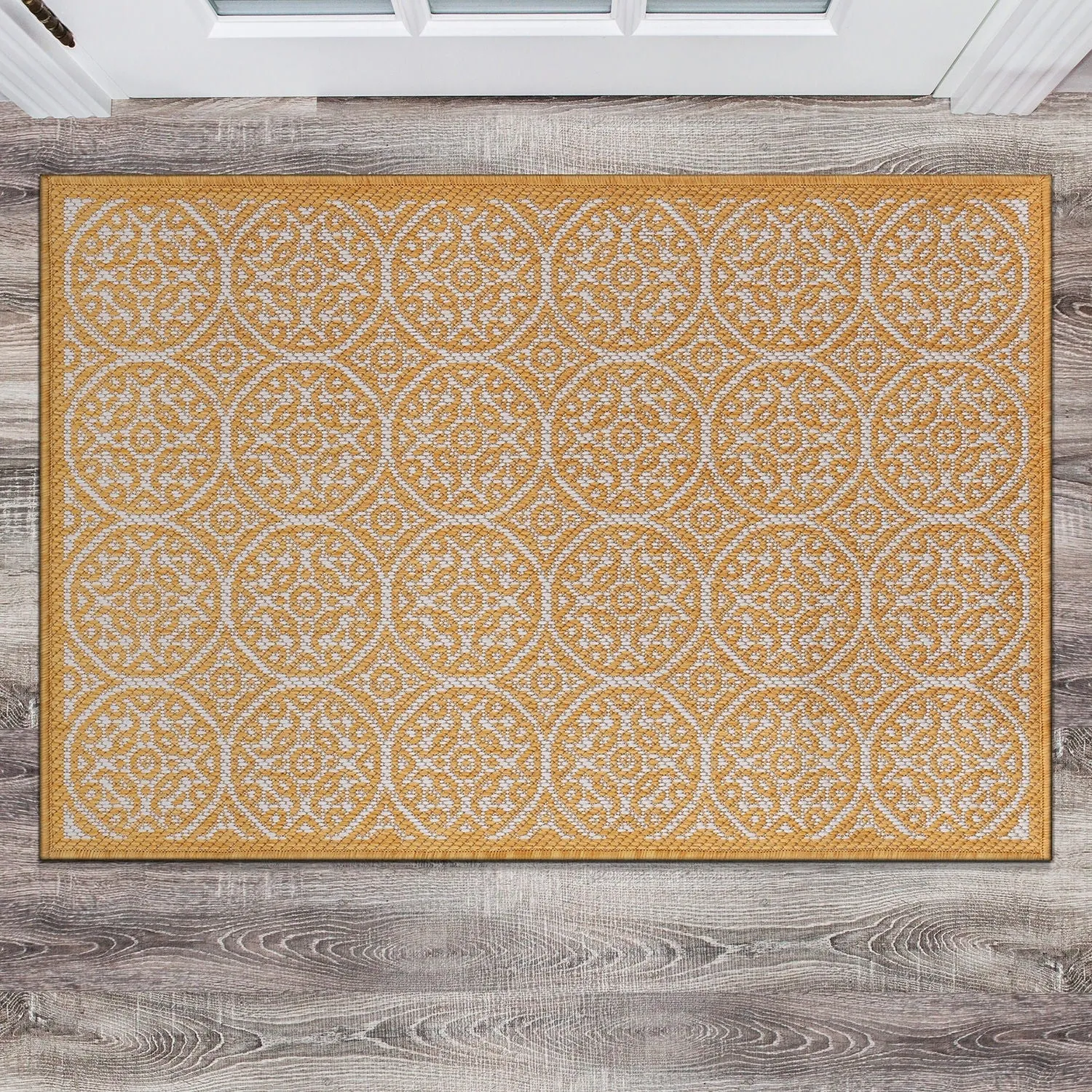 World Rug Gallery Transitional Floral Circles Textured Flat Weave Indoor/Outdoor Area Rug