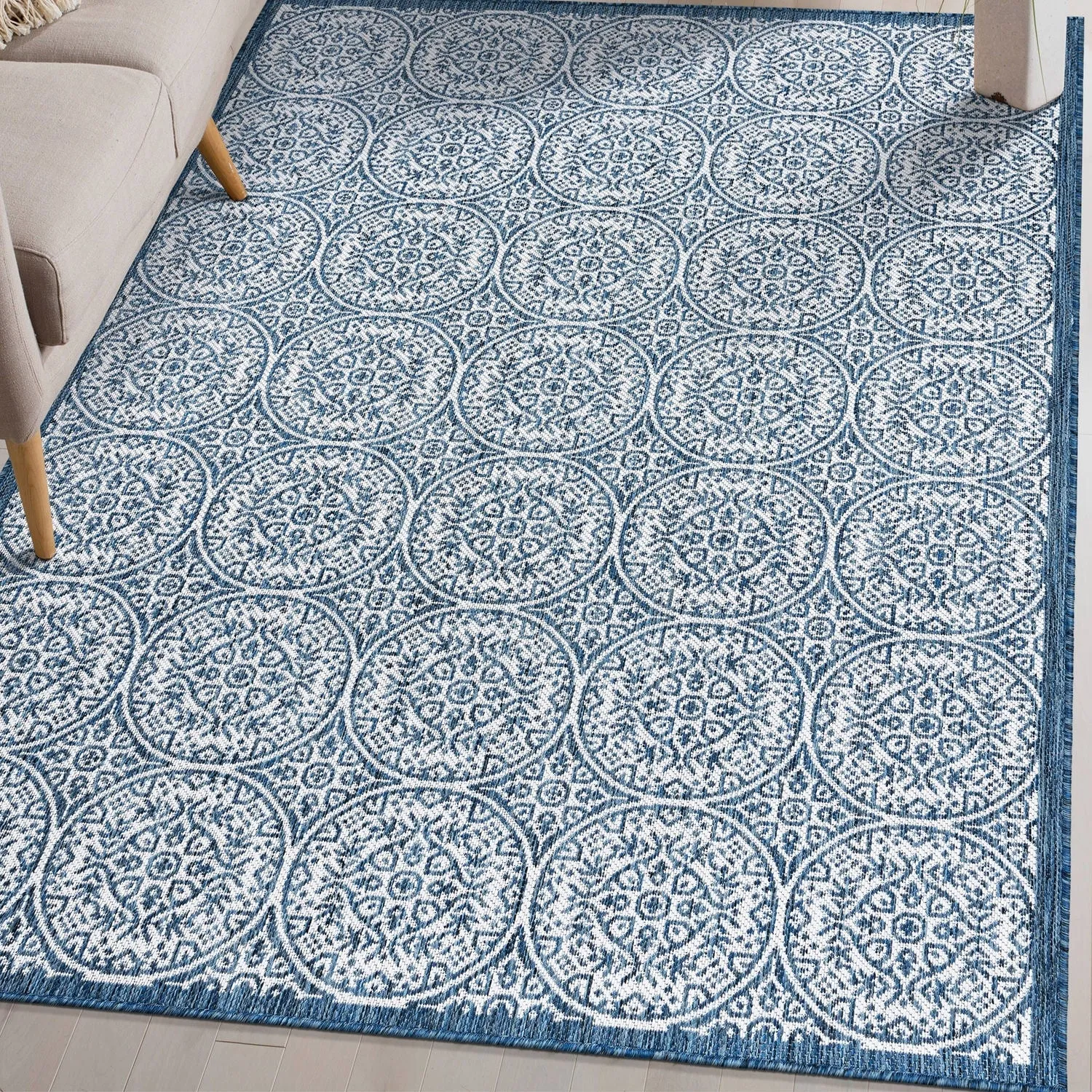 World Rug Gallery Transitional Floral Circles Textured Flat Weave Indoor/Outdoor Area Rug