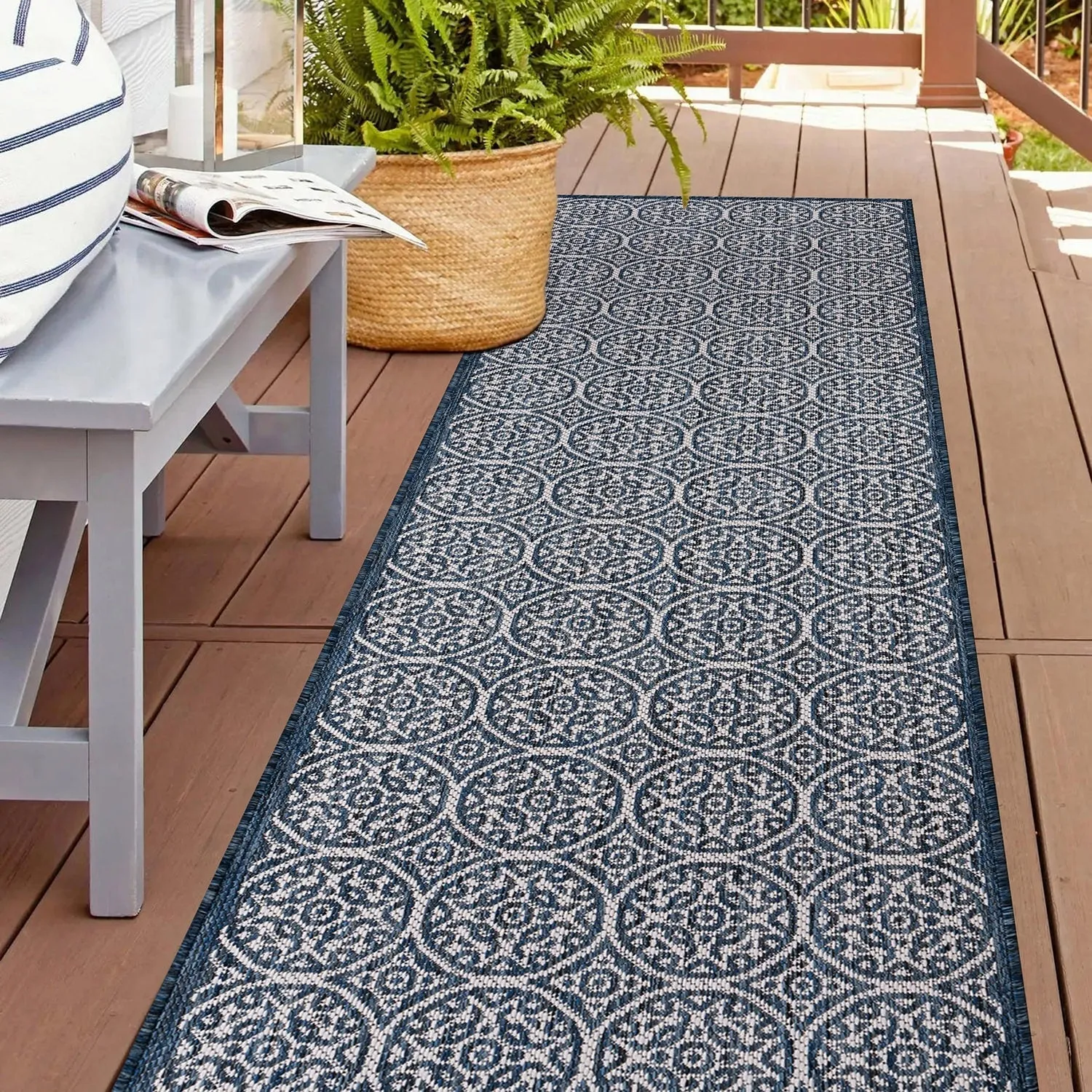 World Rug Gallery Transitional Floral Circles Textured Flat Weave Indoor/Outdoor Area Rug