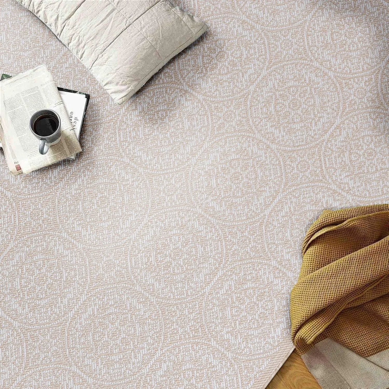 World Rug Gallery Transitional Floral Circles Textured Flat Weave Indoor/Outdoor Area Rug