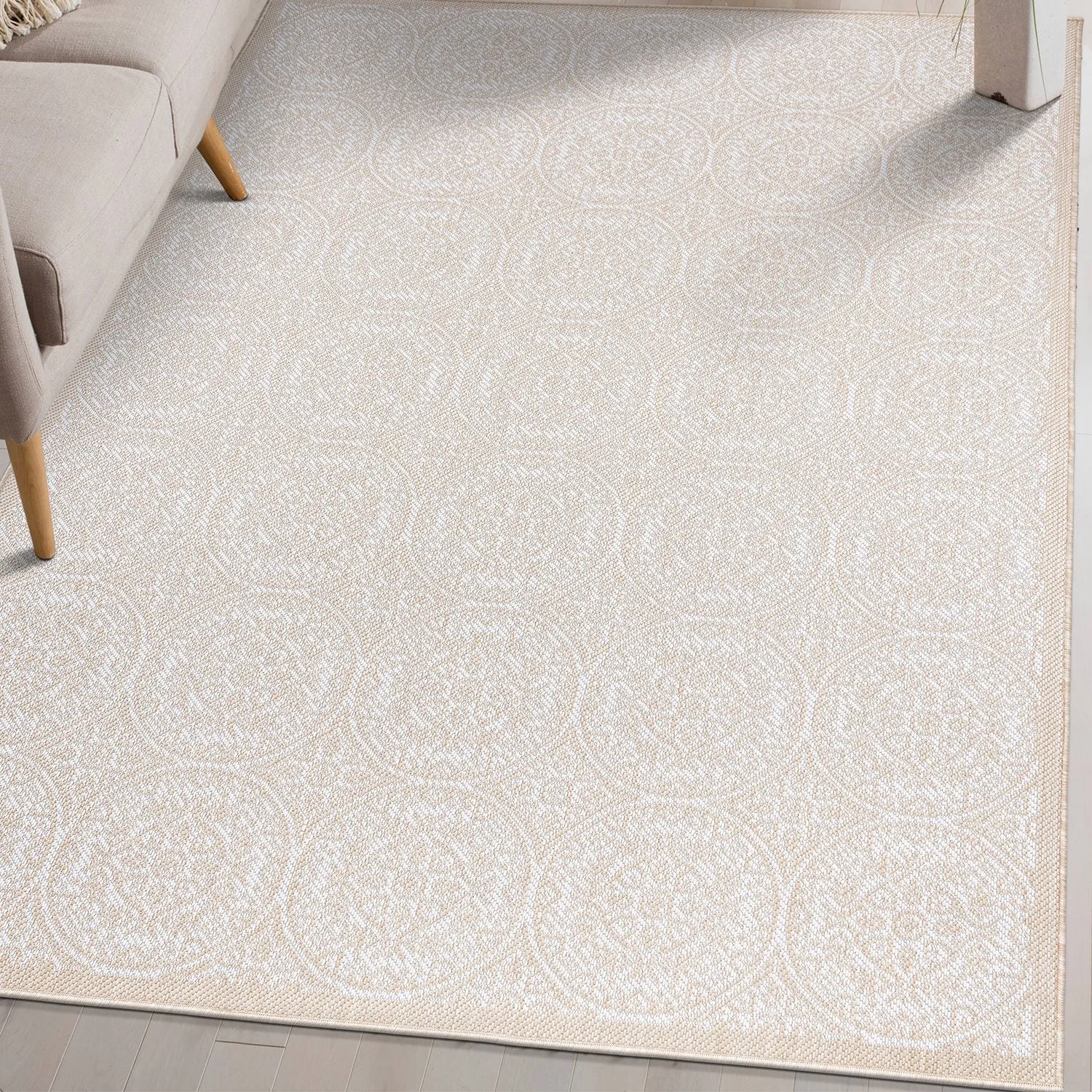 World Rug Gallery Transitional Floral Circles Textured Flat Weave Indoor/Outdoor Area Rug
