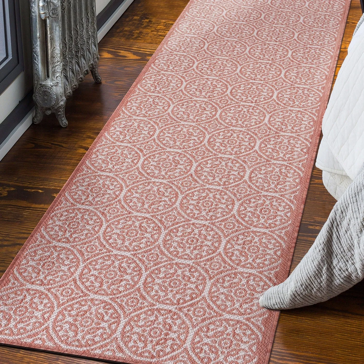 World Rug Gallery Transitional Floral Circles Textured Flat Weave Indoor/Outdoor Area Rug