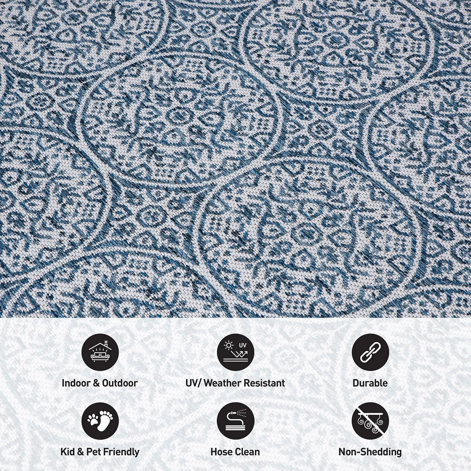 World Rug Gallery Transitional Floral Circles Textured Flat Weave Indoor/Outdoor Area Rug