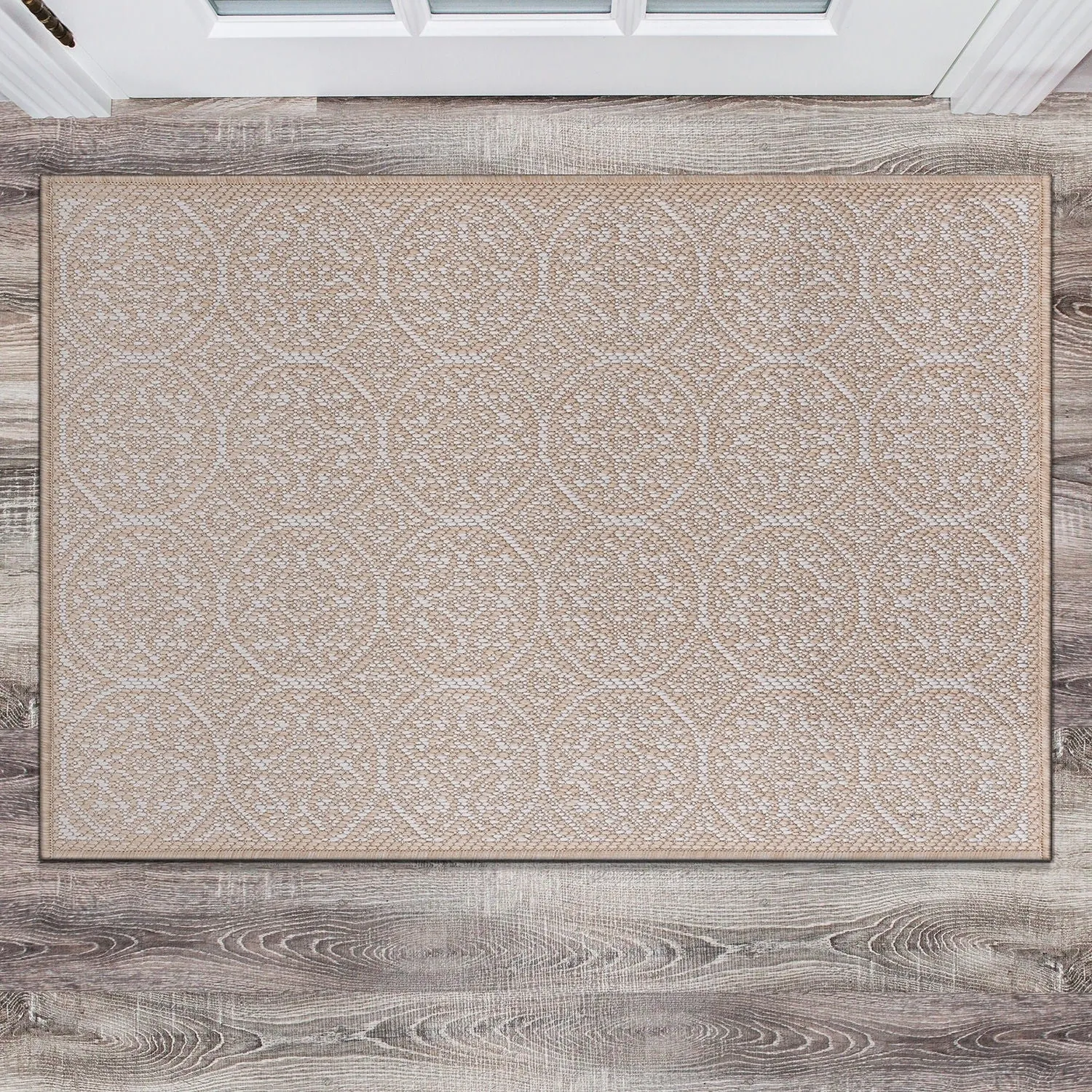 World Rug Gallery Transitional Floral Circles Textured Flat Weave Indoor/Outdoor Area Rug