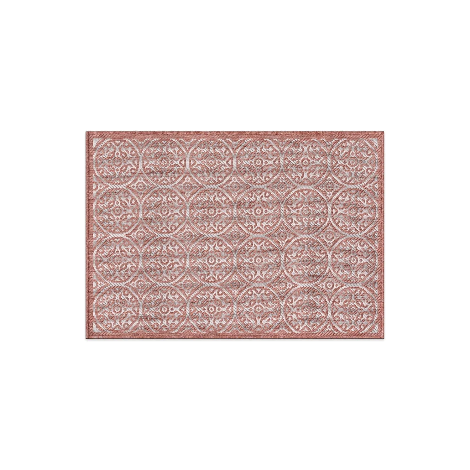 World Rug Gallery Transitional Floral Circles Textured Flat Weave Indoor/Outdoor Area Rug