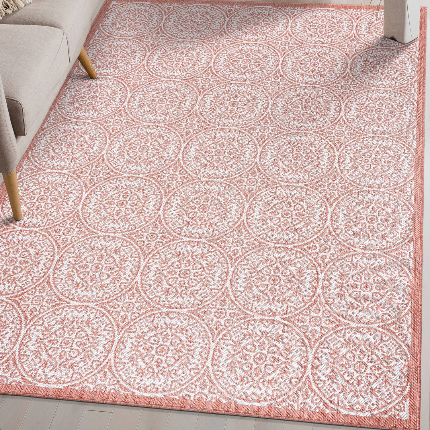 World Rug Gallery Transitional Floral Circles Textured Flat Weave Indoor/Outdoor Area Rug