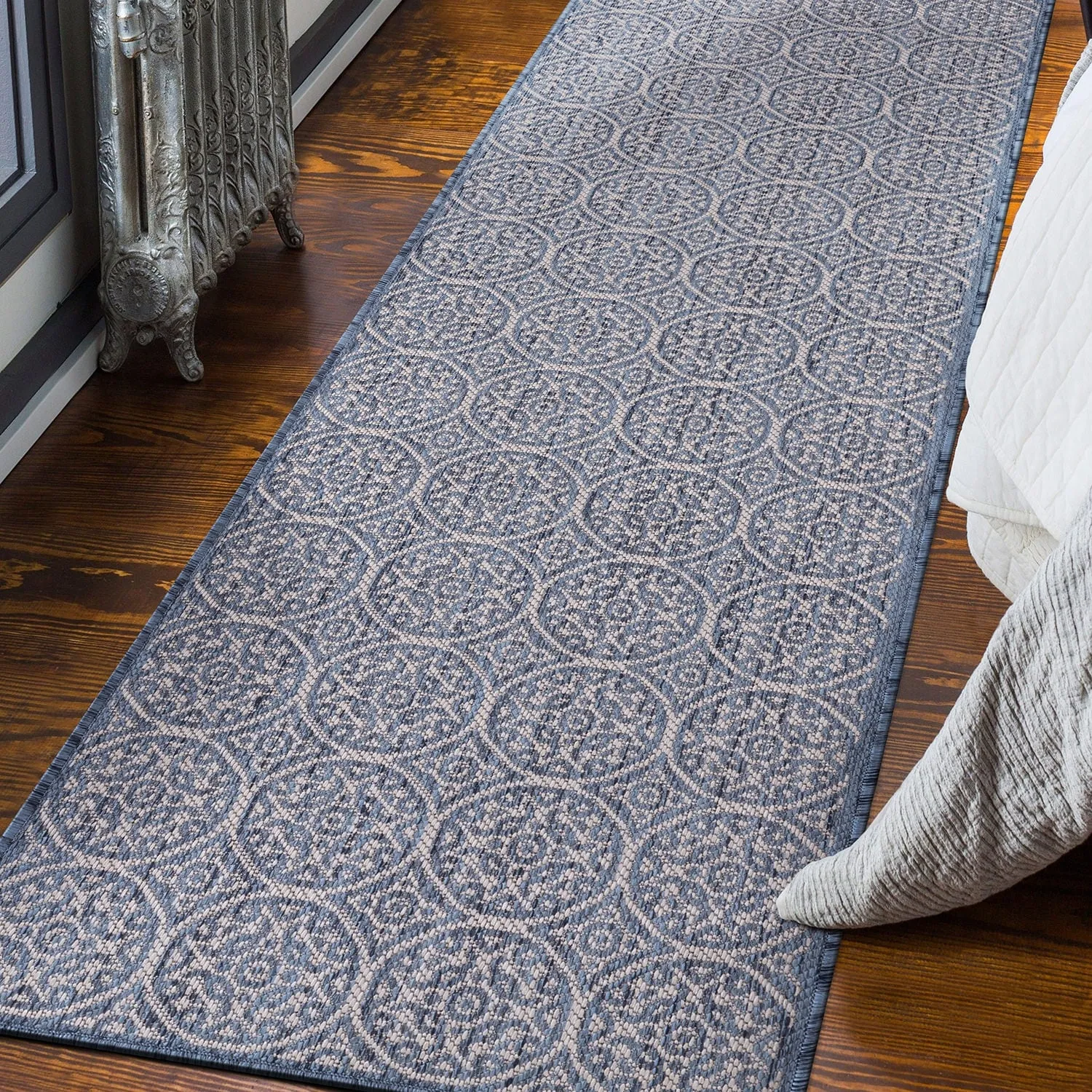 World Rug Gallery Transitional Floral Circles Textured Flat Weave Indoor/Outdoor Area Rug