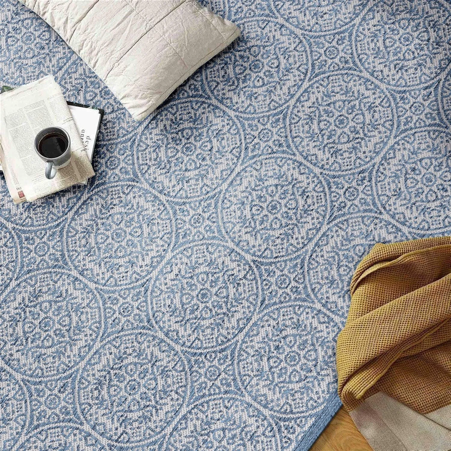 World Rug Gallery Transitional Floral Circles Textured Flat Weave Indoor/Outdoor Area Rug