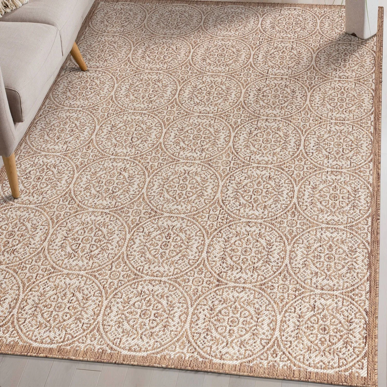World Rug Gallery Transitional Floral Circles Textured Flat Weave Indoor/Outdoor Area Rug