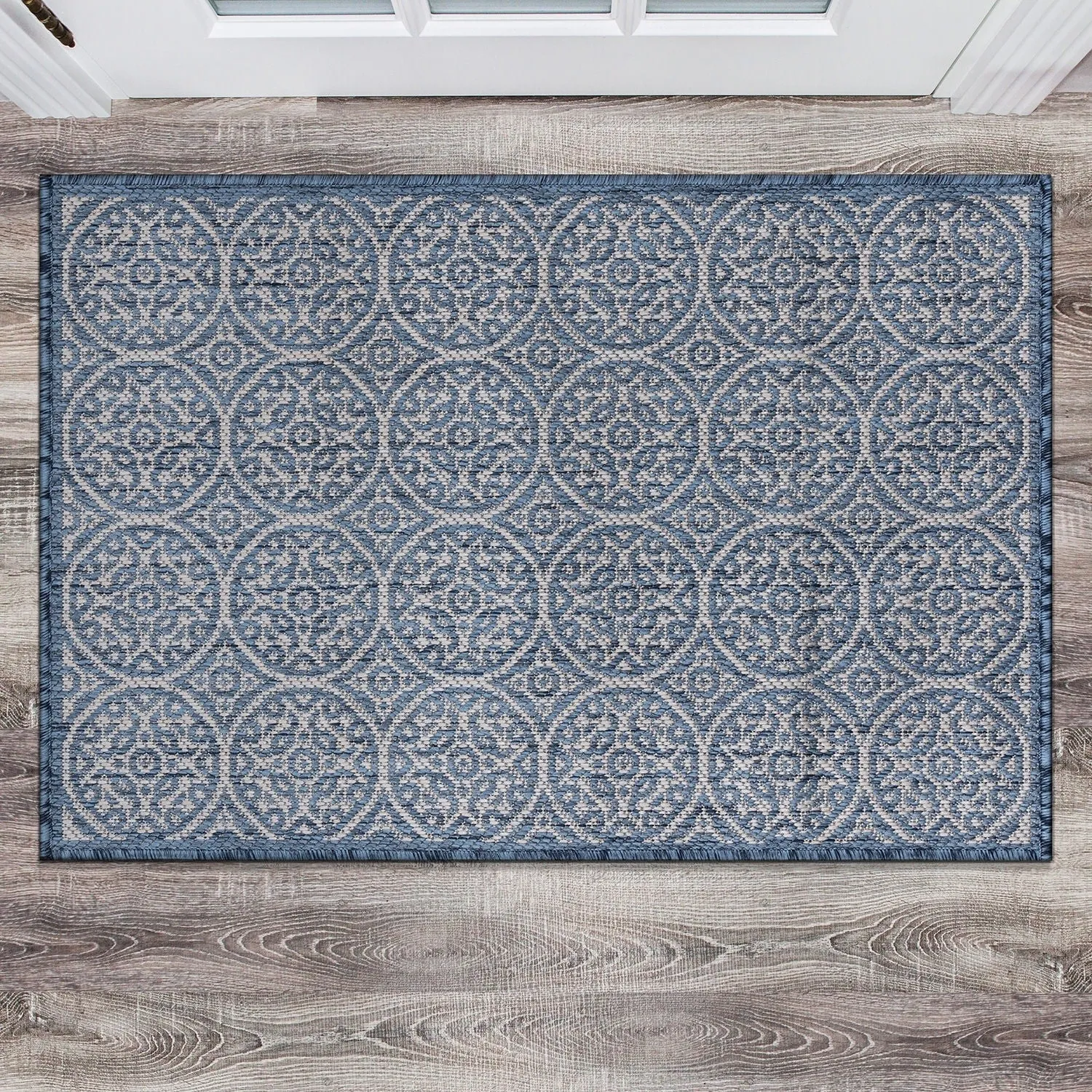 World Rug Gallery Transitional Floral Circles Textured Flat Weave Indoor/Outdoor Area Rug