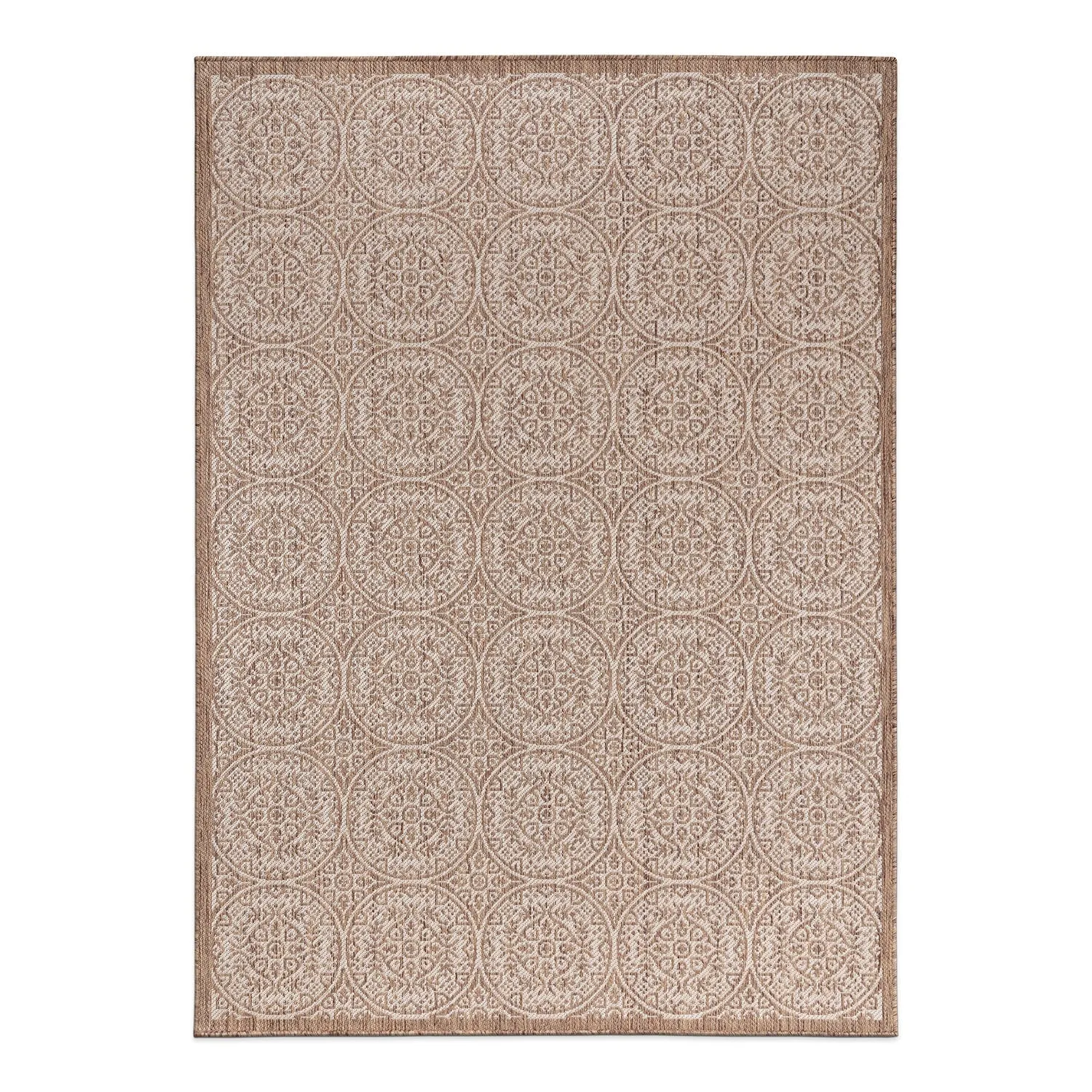 World Rug Gallery Transitional Floral Circles Textured Flat Weave Indoor/Outdoor Area Rug