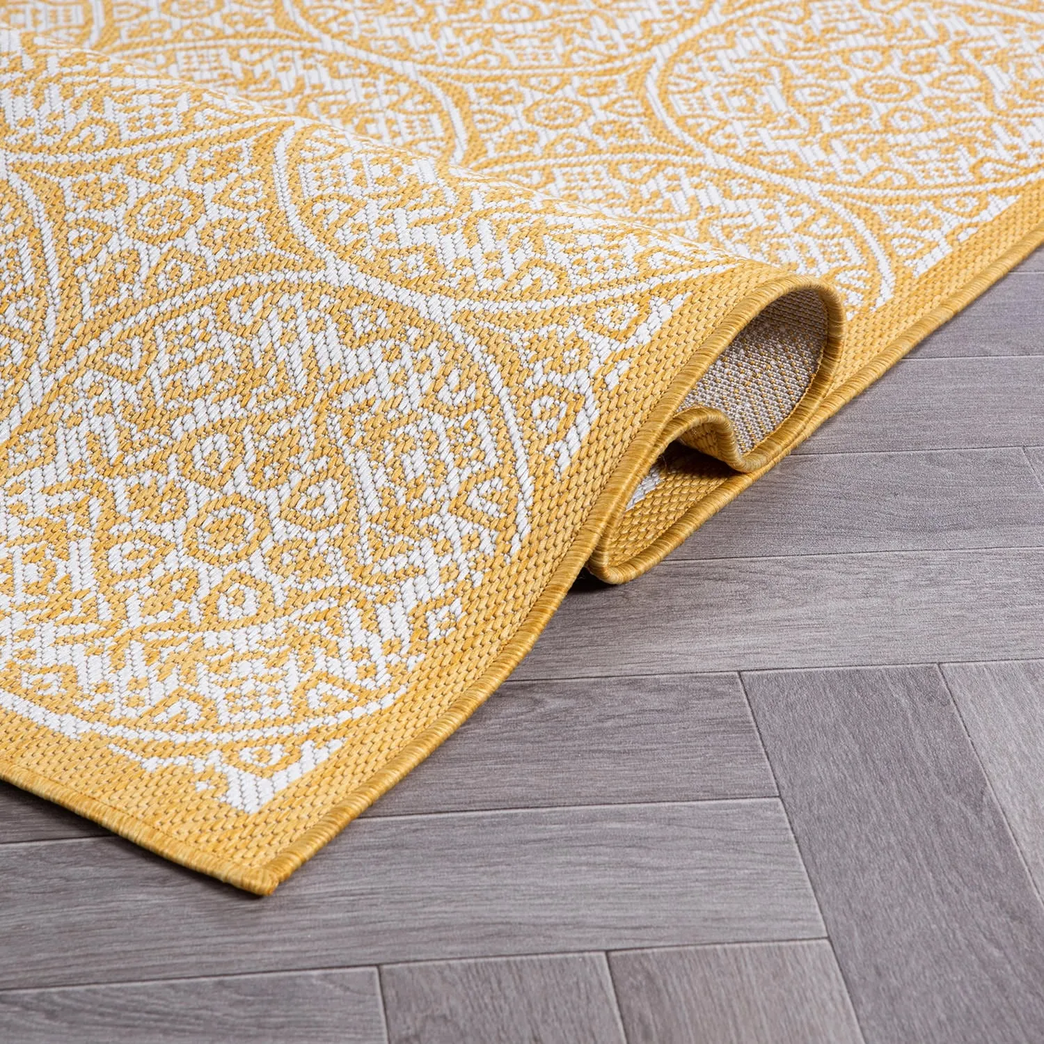 World Rug Gallery Transitional Floral Circles Textured Flat Weave Indoor/Outdoor Area Rug