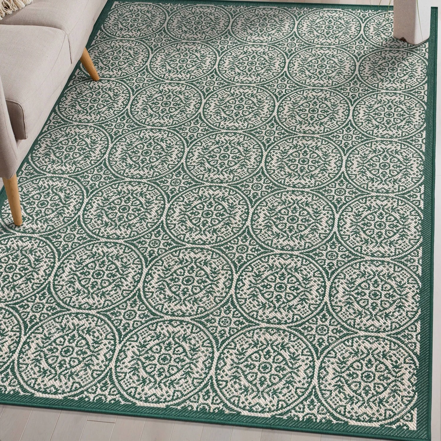 World Rug Gallery Transitional Floral Circles Textured Flat Weave Indoor/Outdoor Area Rug