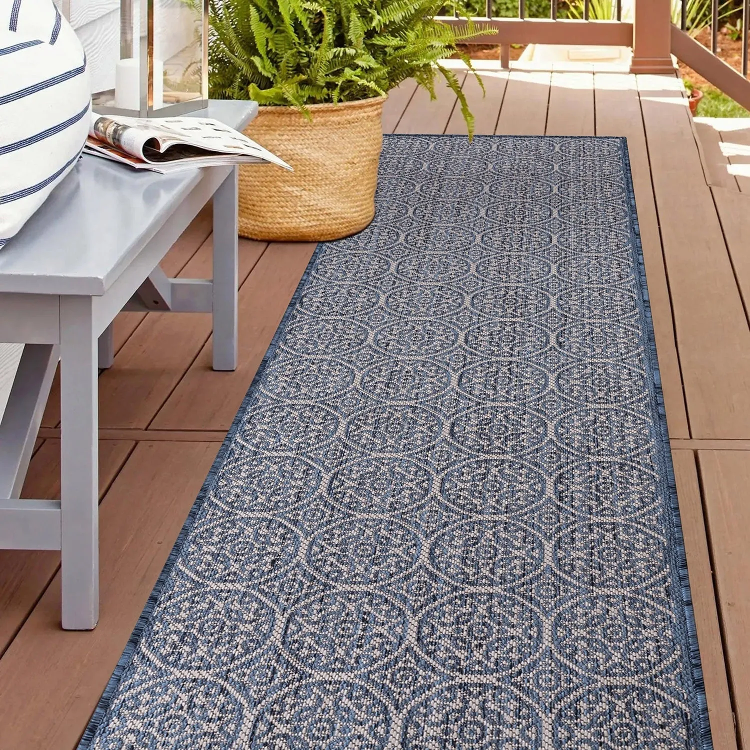 World Rug Gallery Transitional Floral Circles Textured Flat Weave Indoor/Outdoor Area Rug