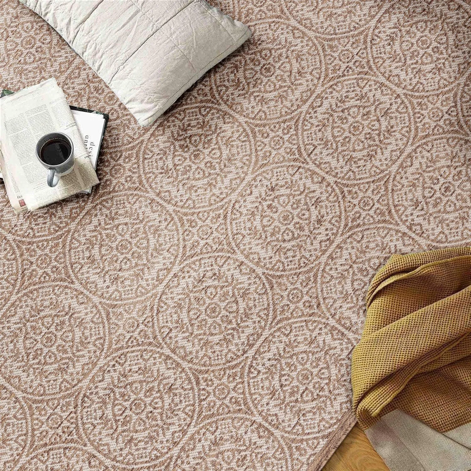 World Rug Gallery Transitional Floral Circles Textured Flat Weave Indoor/Outdoor Area Rug