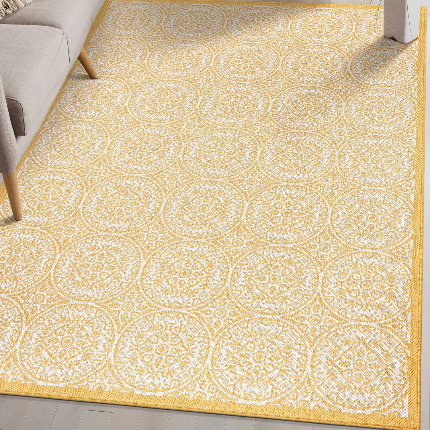 World Rug Gallery Transitional Floral Circles Textured Flat Weave Indoor/Outdoor Area Rug