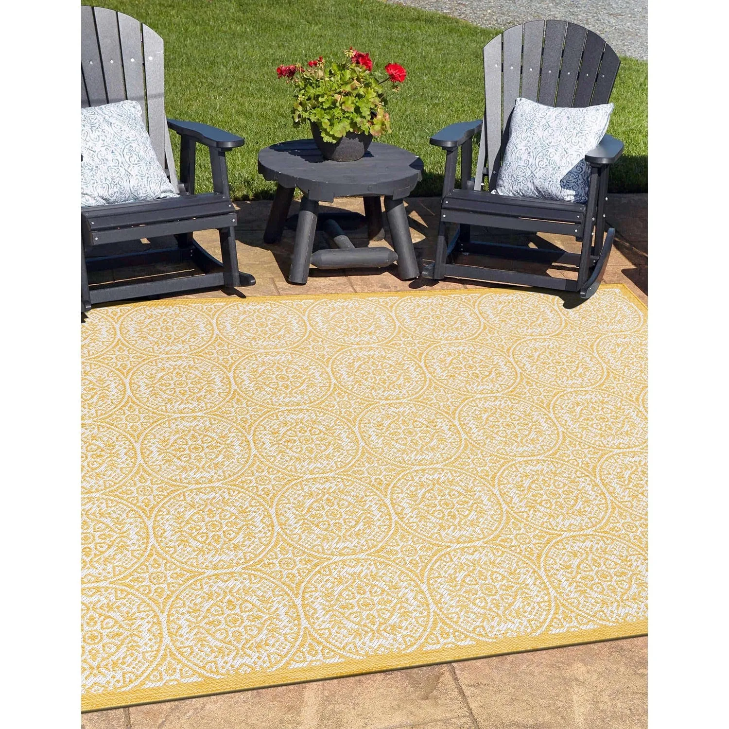 World Rug Gallery Transitional Floral Circles Textured Flat Weave Indoor/Outdoor Area Rug