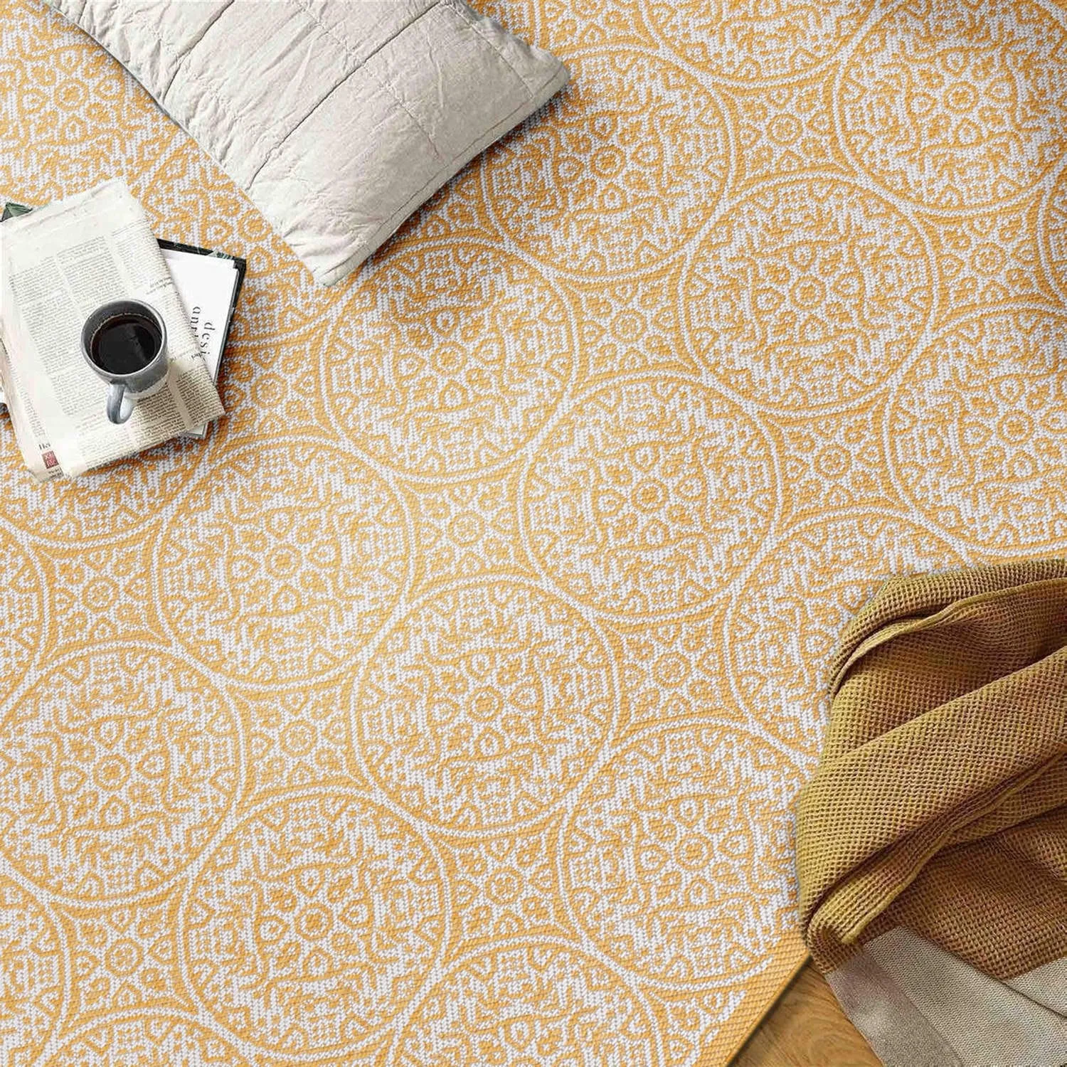 World Rug Gallery Transitional Floral Circles Textured Flat Weave Indoor/Outdoor Area Rug