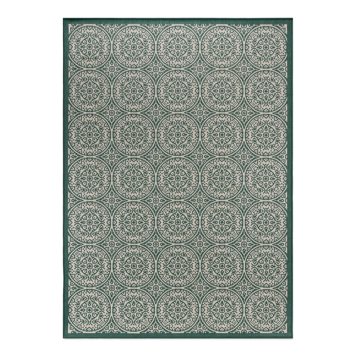 World Rug Gallery Transitional Floral Circles Textured Flat Weave Indoor/Outdoor Area Rug