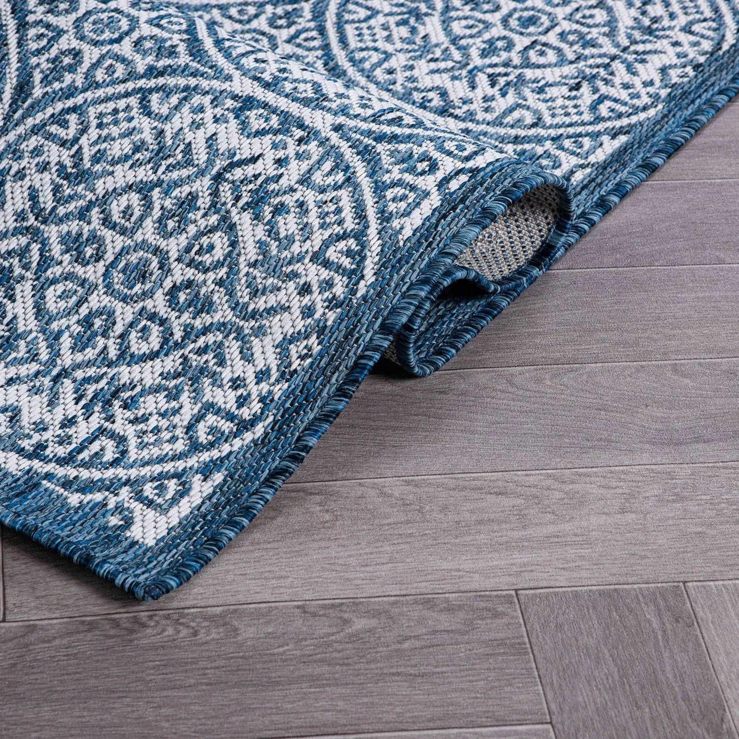 World Rug Gallery Transitional Floral Circles Textured Flat Weave Indoor/Outdoor Area Rug