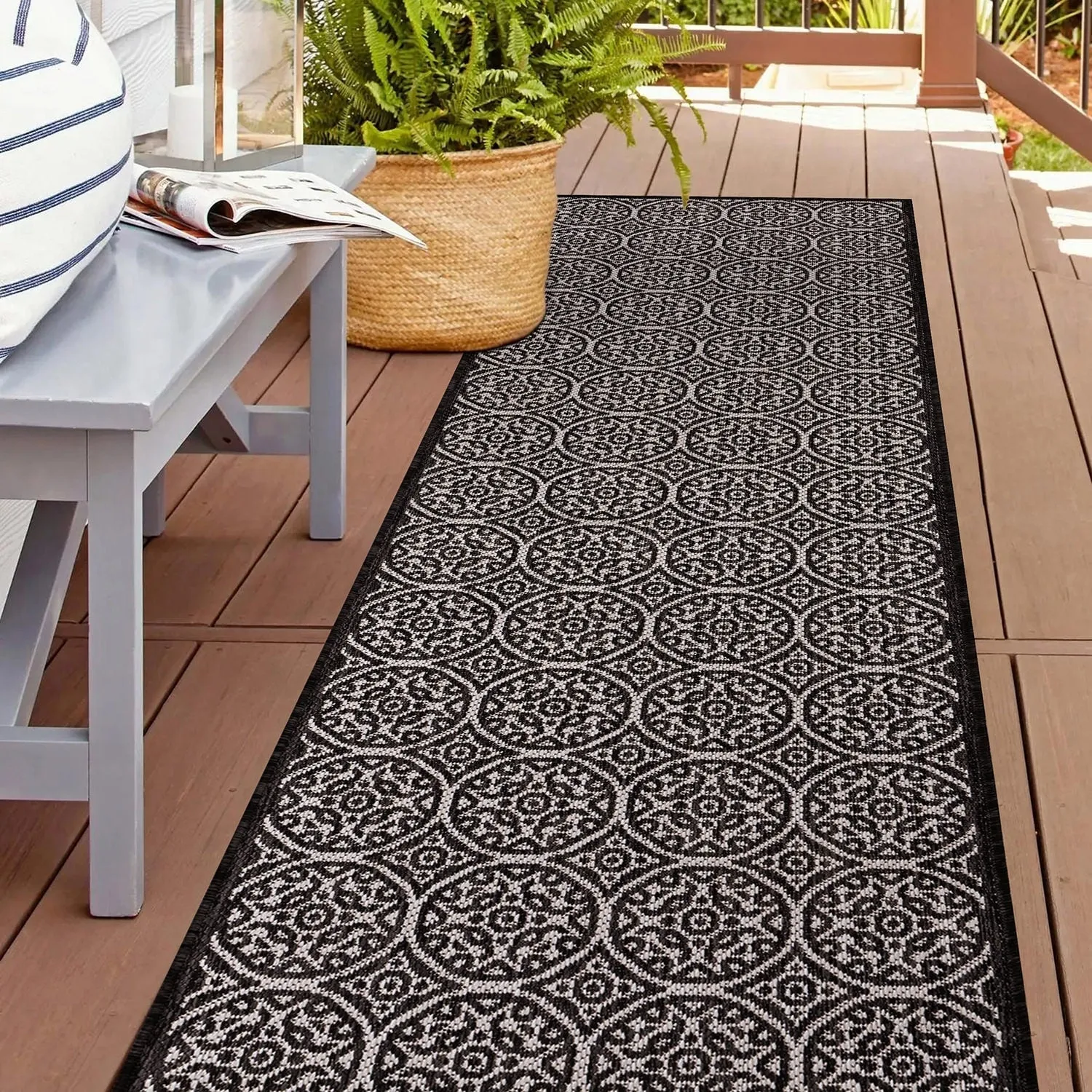 World Rug Gallery Transitional Floral Circles Textured Flat Weave Indoor/Outdoor Area Rug