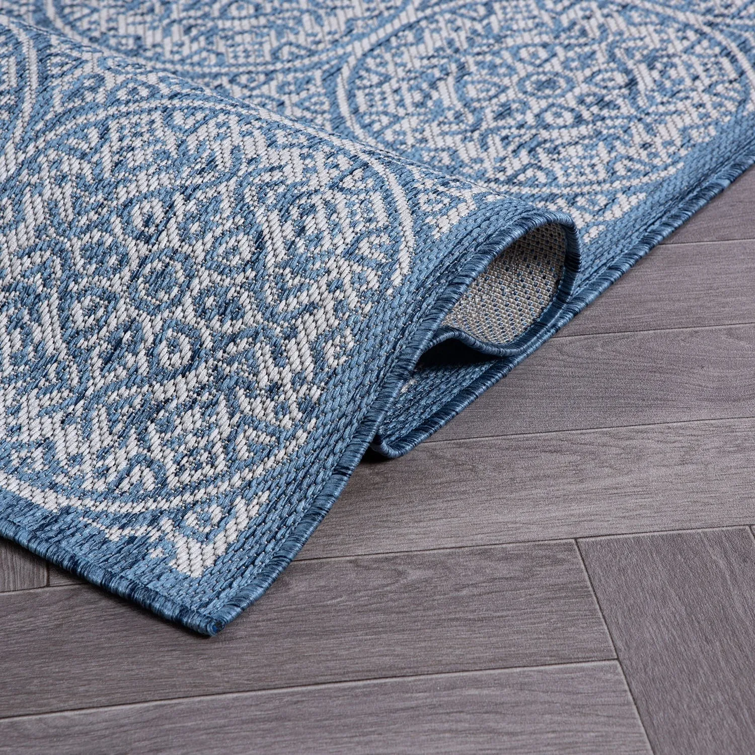 World Rug Gallery Transitional Floral Circles Textured Flat Weave Indoor/Outdoor Area Rug