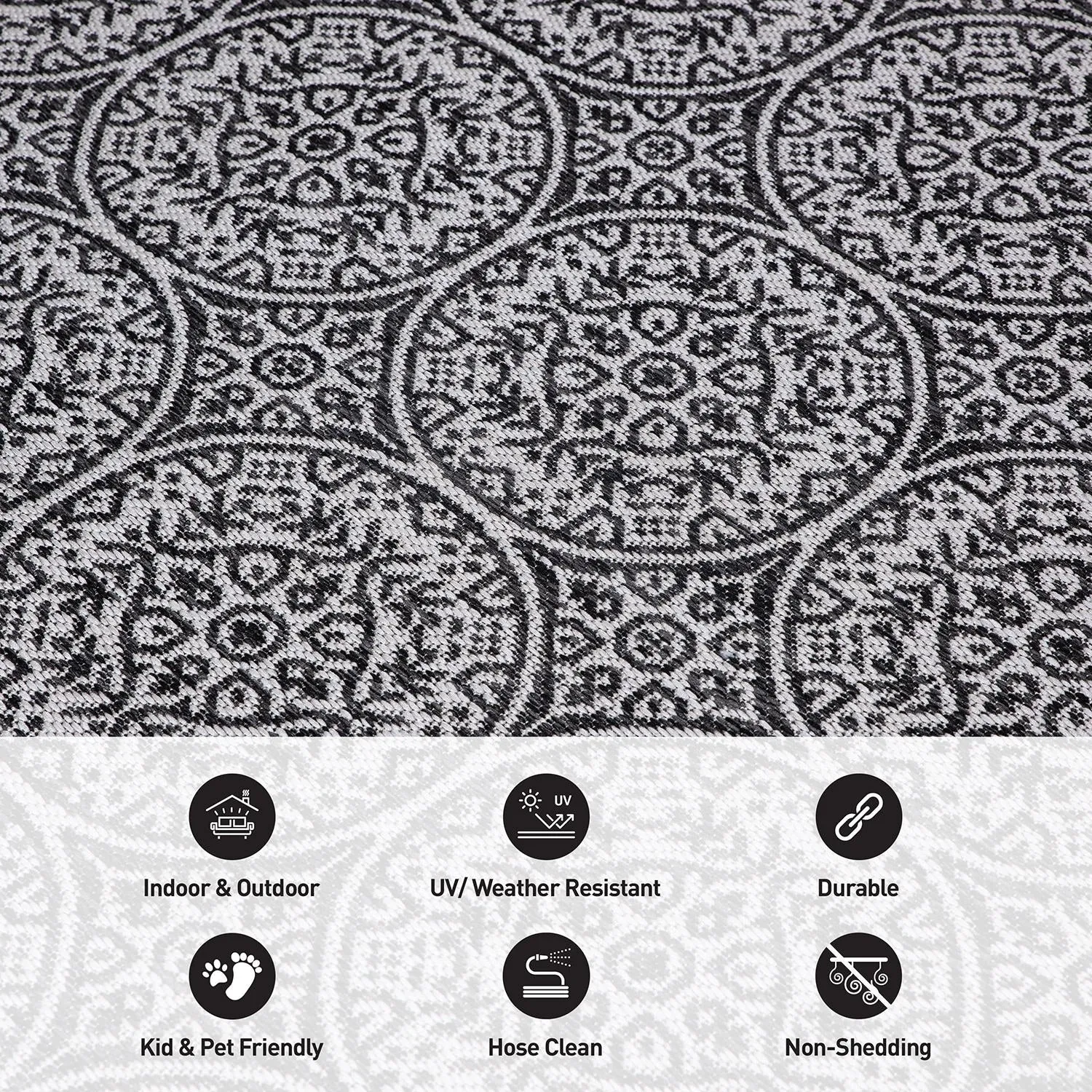 World Rug Gallery Transitional Floral Circles Textured Flat Weave Indoor/Outdoor Area Rug