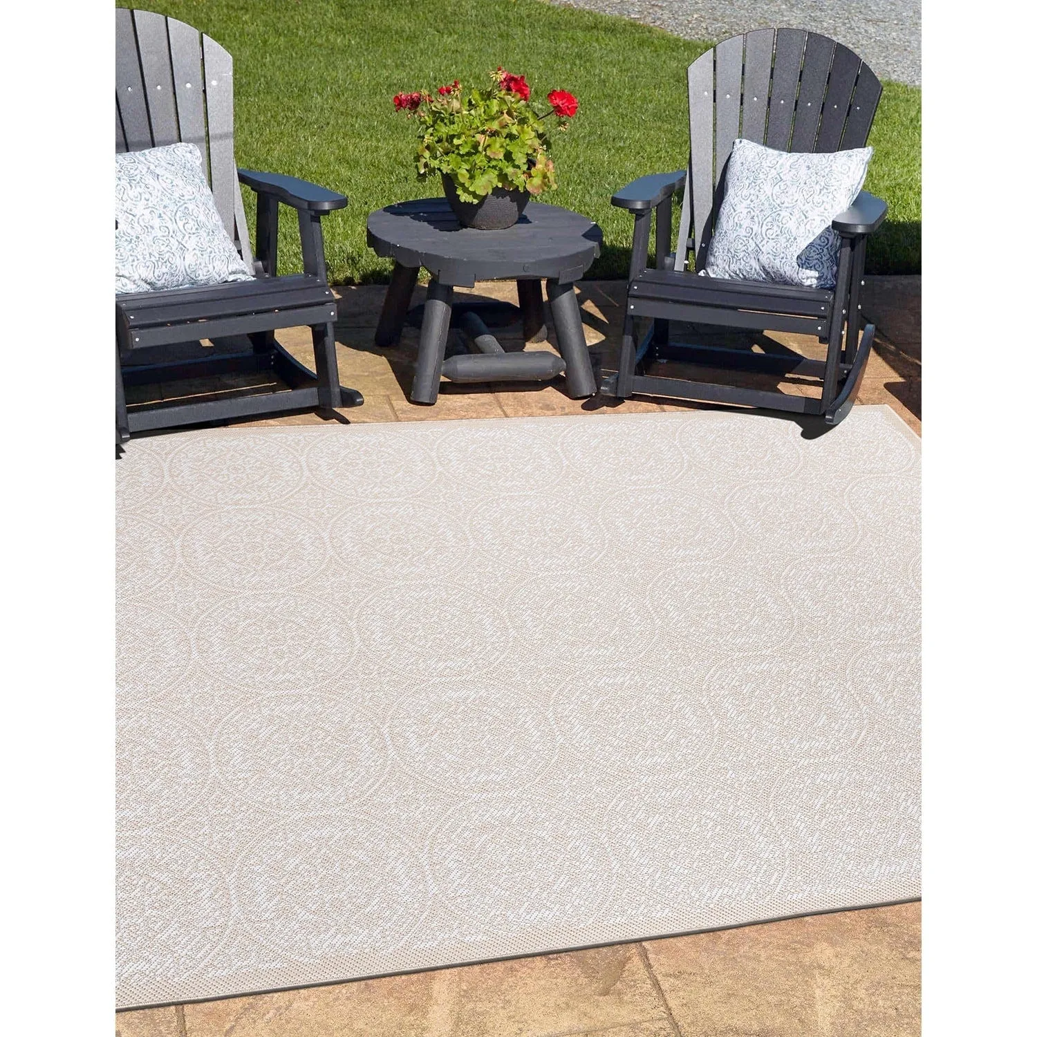 World Rug Gallery Transitional Floral Circles Textured Flat Weave Indoor/Outdoor Area Rug