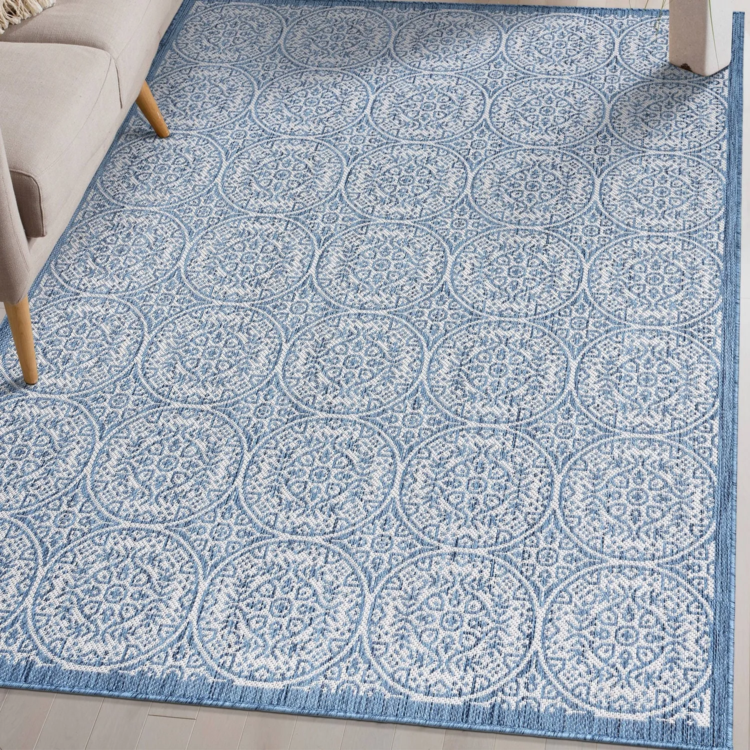 World Rug Gallery Transitional Floral Circles Textured Flat Weave Indoor/Outdoor Area Rug
