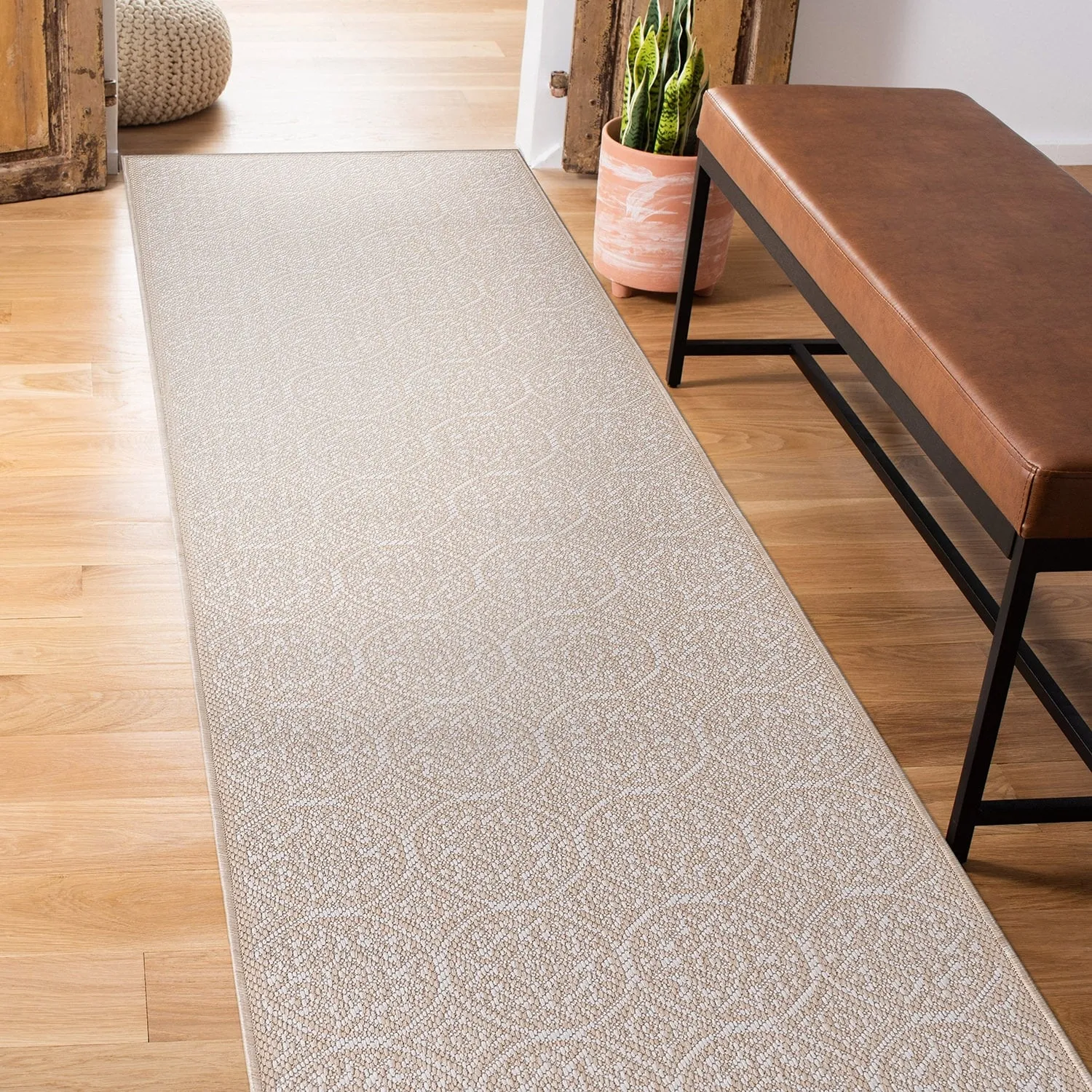 World Rug Gallery Transitional Floral Circles Textured Flat Weave Indoor/Outdoor Area Rug