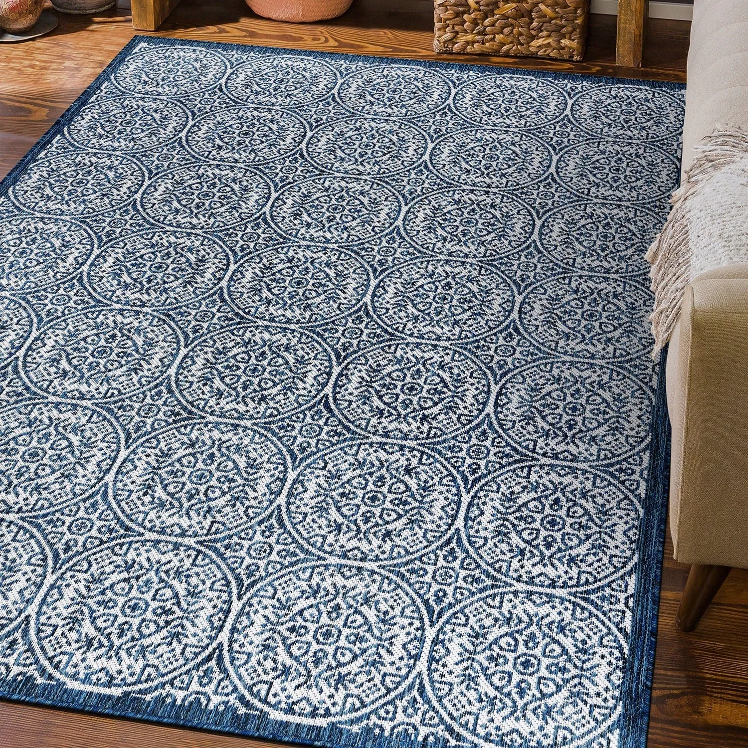 World Rug Gallery Transitional Floral Circles Textured Flat Weave Indoor/Outdoor Area Rug