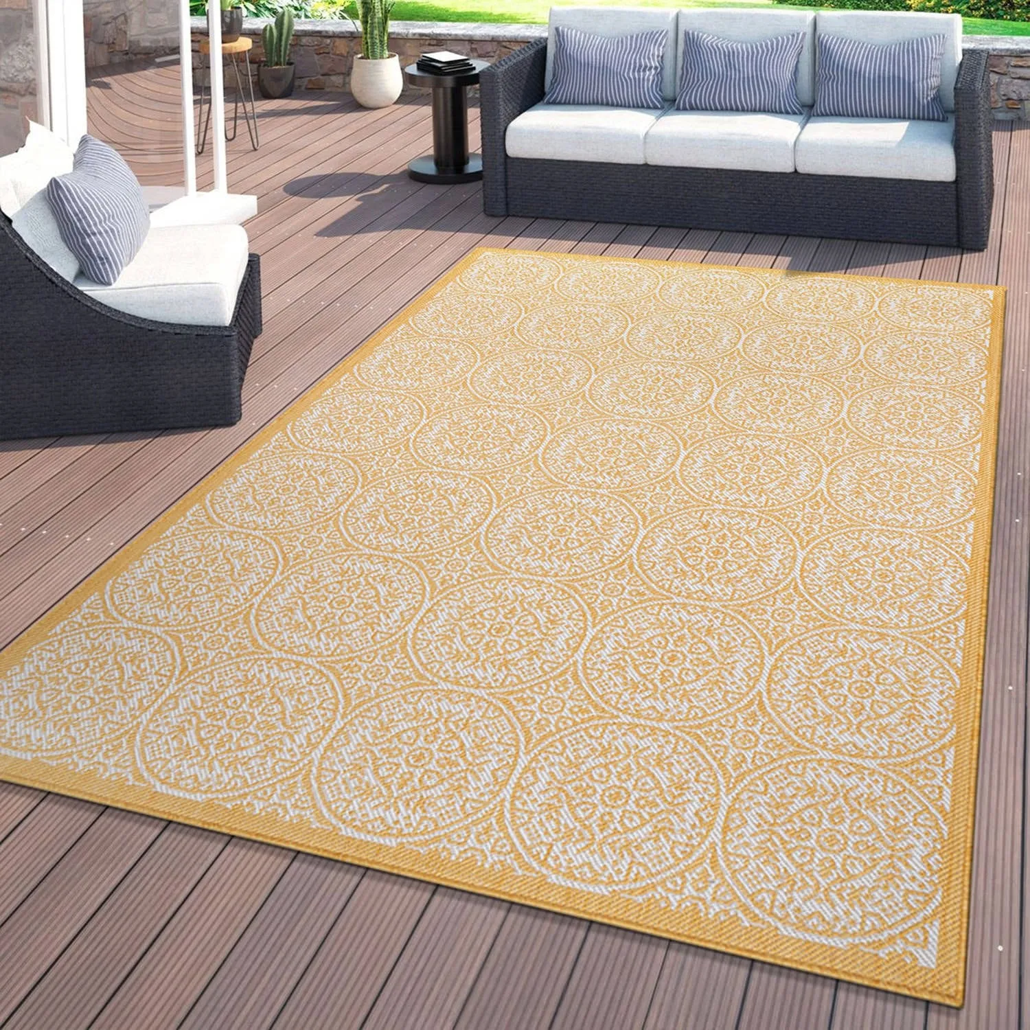 World Rug Gallery Transitional Floral Circles Textured Flat Weave Indoor/Outdoor Area Rug